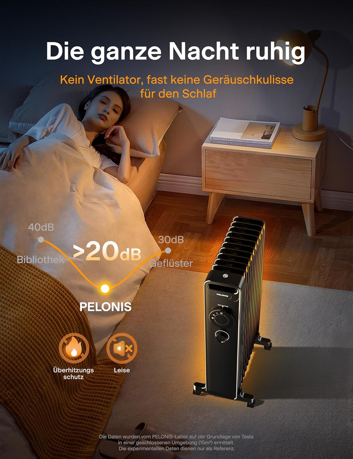 Ölradiator mit Thermostat & Schutzfunktionen, 11 Rippen ohne Fernbedienung / Schwarz