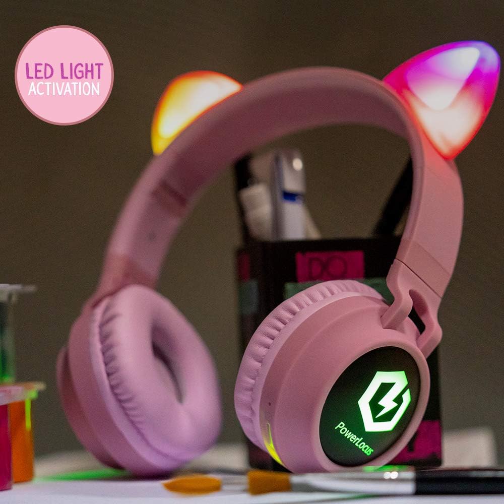 Bluetooth Kinderkopfhörer mit LED Katzenohren, Rosa