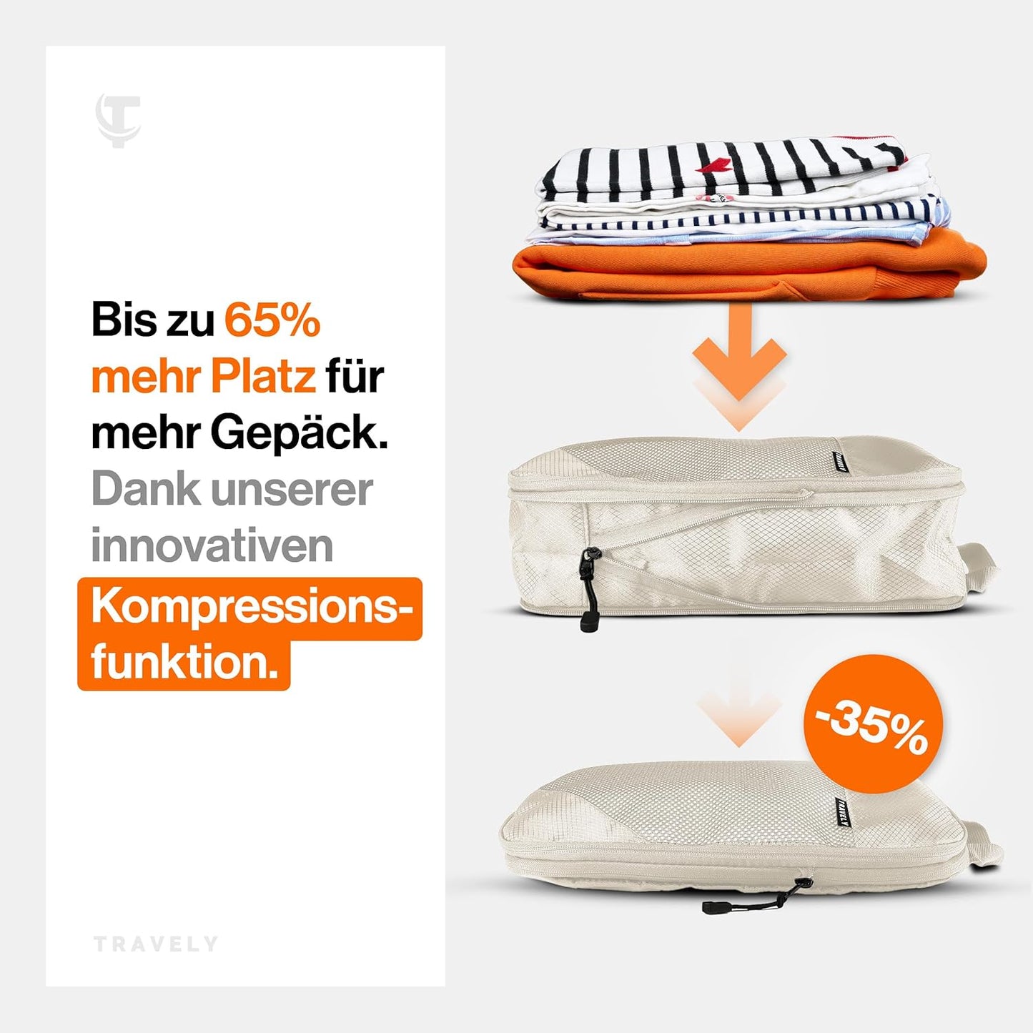 8-teiliges Packwürfel-Kompressions-Set mit Schuhtasche, Beige 8 Teile Gr. Set