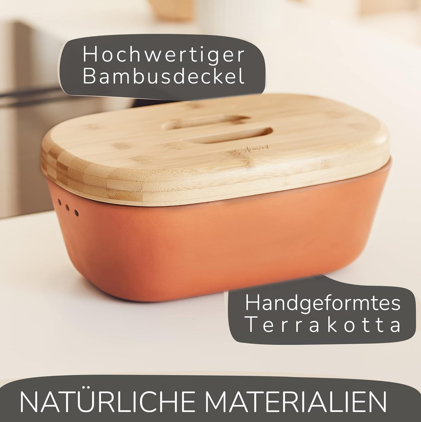 Brotkasten mit Bambusdeckel, Brotkasten Rot