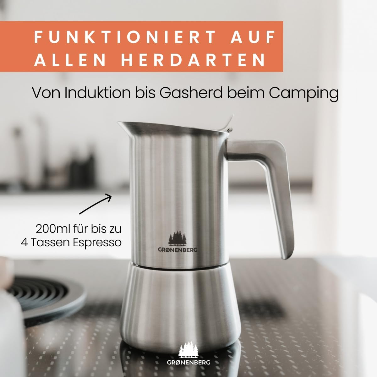 Espressokocher Induktion für 4 Tassen, 4 Tassen (200 ml)