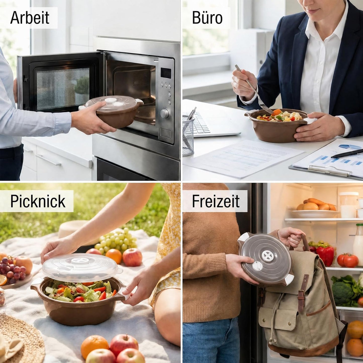 2-teiliges Mikrowellenschüssel-Set mit Dampfventil, Braun