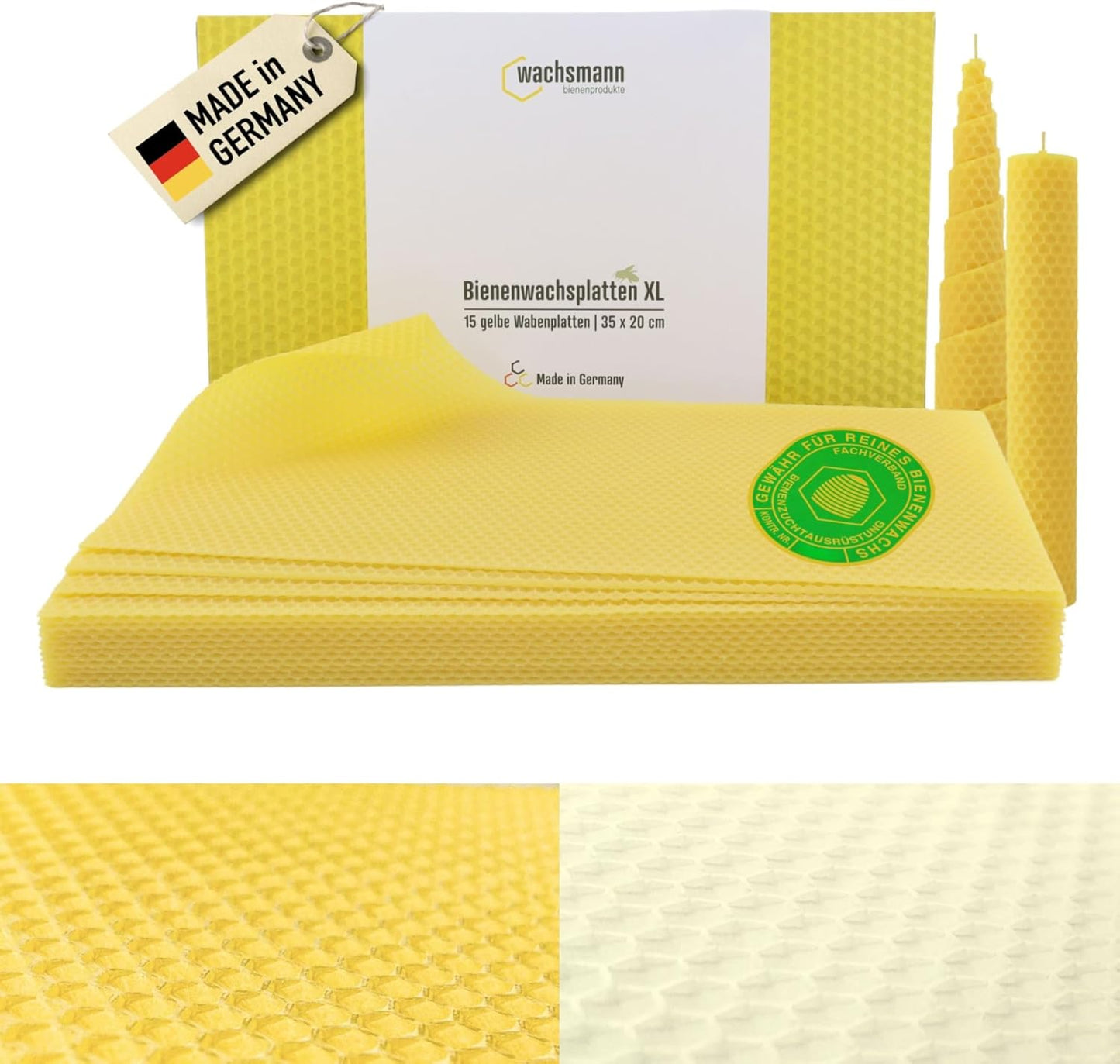 15 Stück Bienenwachsplatten für Kerzen, Gelb