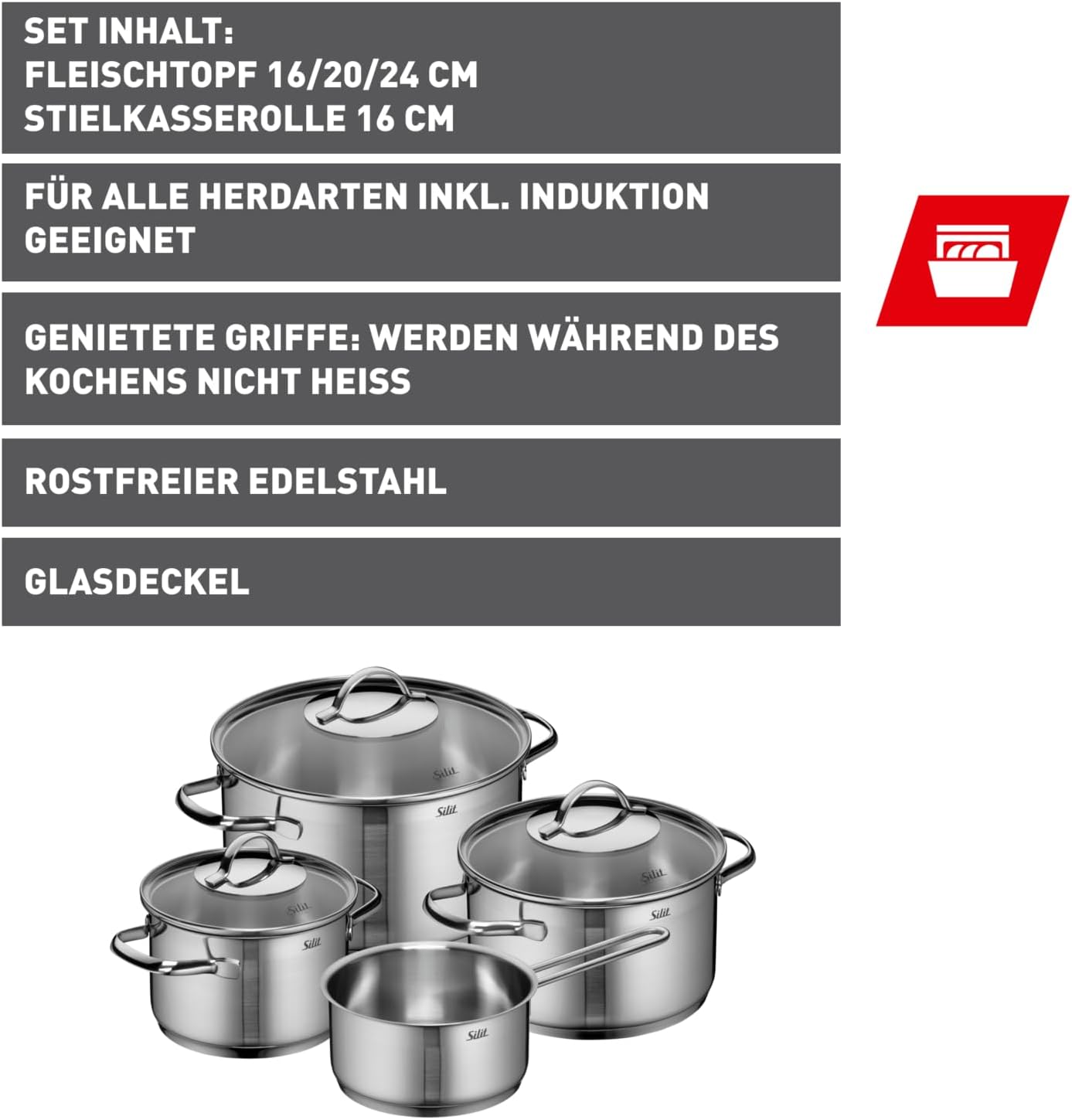 Achat Topfset für Induktion (4-teilig), 6-teilig