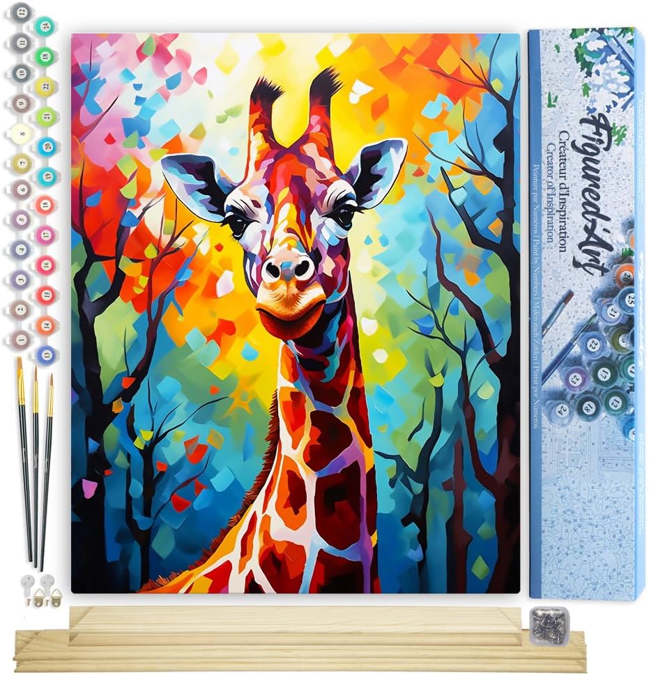Malen nach Zahlen Set Giraffe Farbenfroh Abstrakt, Giraffe Farbenfroh Abstrakt 40x50cm Mit Keilrahmen (nicht gespannt)