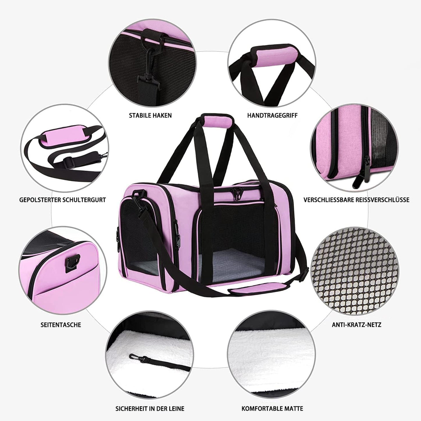 Faltbare Haustier-Transporttasche bis 5 kg, 43 x 28 x 28cm Rosa