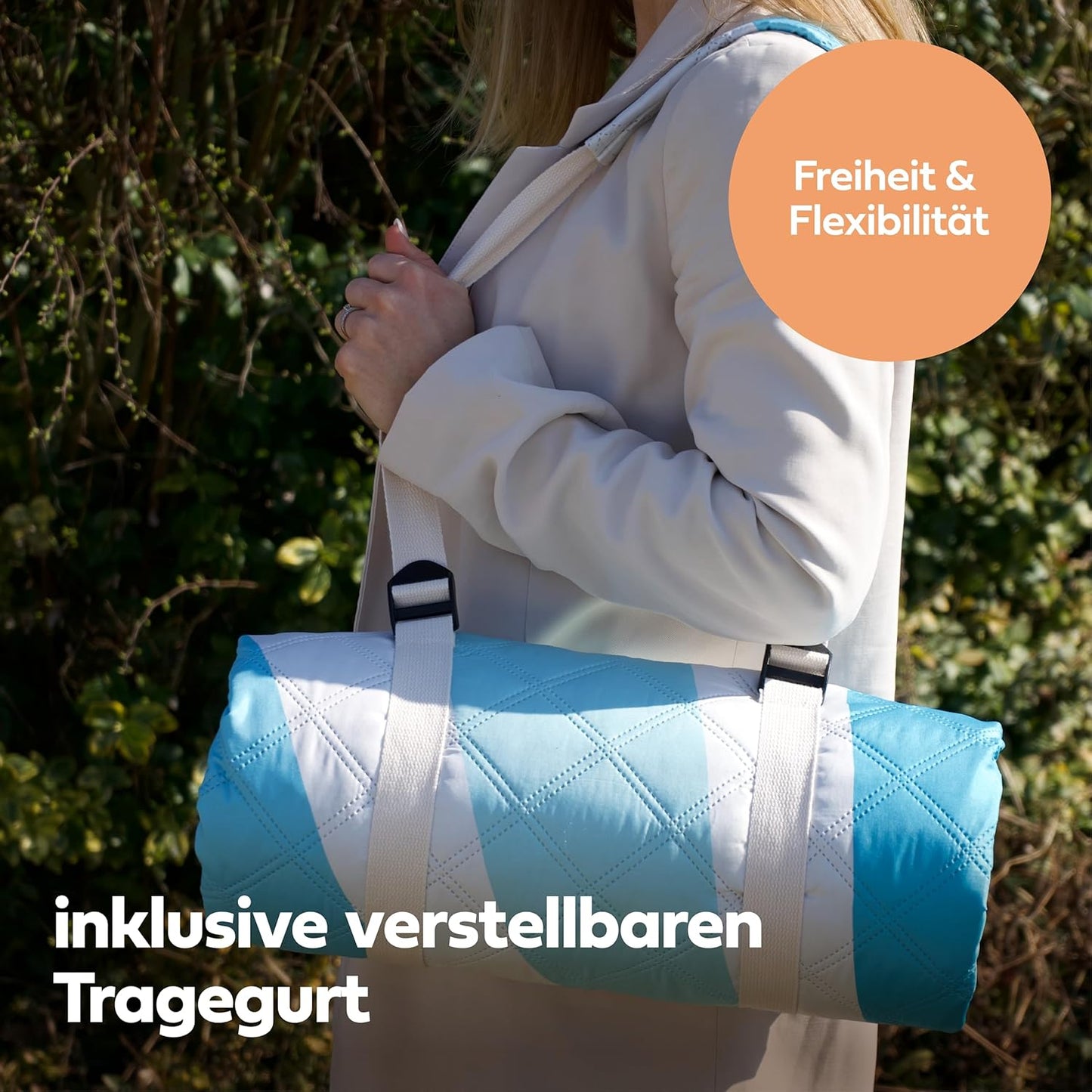 Extra grosse, wasserabweisende Picknickdecke, 200x200 cm, Sonne Blau