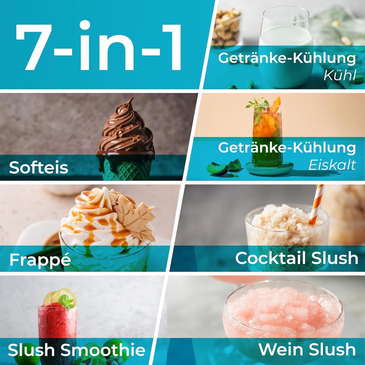 Softeismaschine mit 7 Programmen und Rezeptbuch, 1,5L Schwarz 7in1