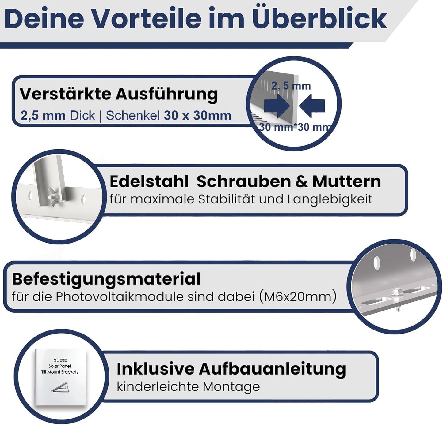2 Paare Solarmodul-Halterung für Flachdach, (2 Paar ) 45 Zoll Solarmodul Halterung