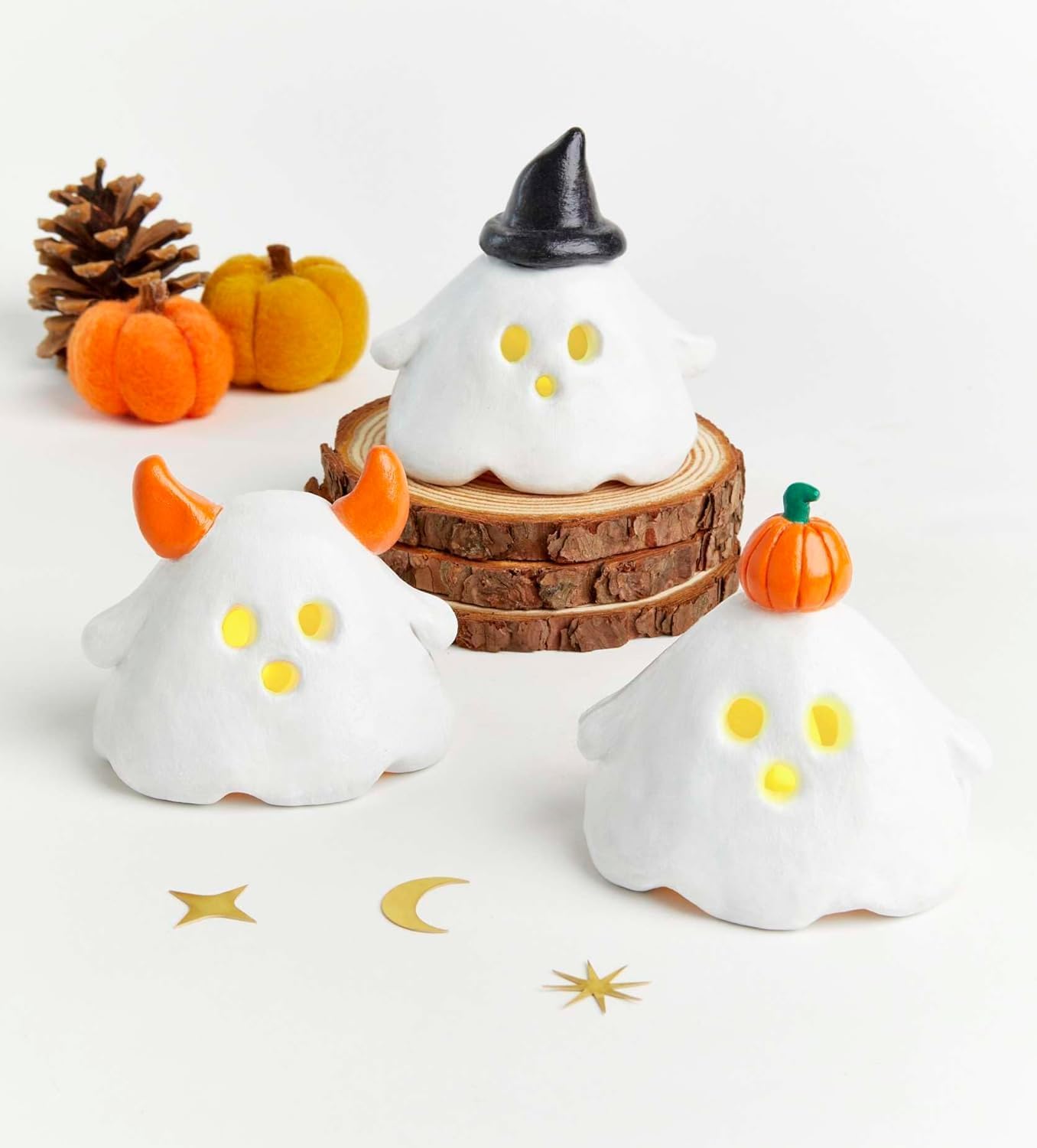Mini-Töpfer-Set Halloween mit lufttrocknendem Ton, Halloween Mini-Gespenster Teelichthalter