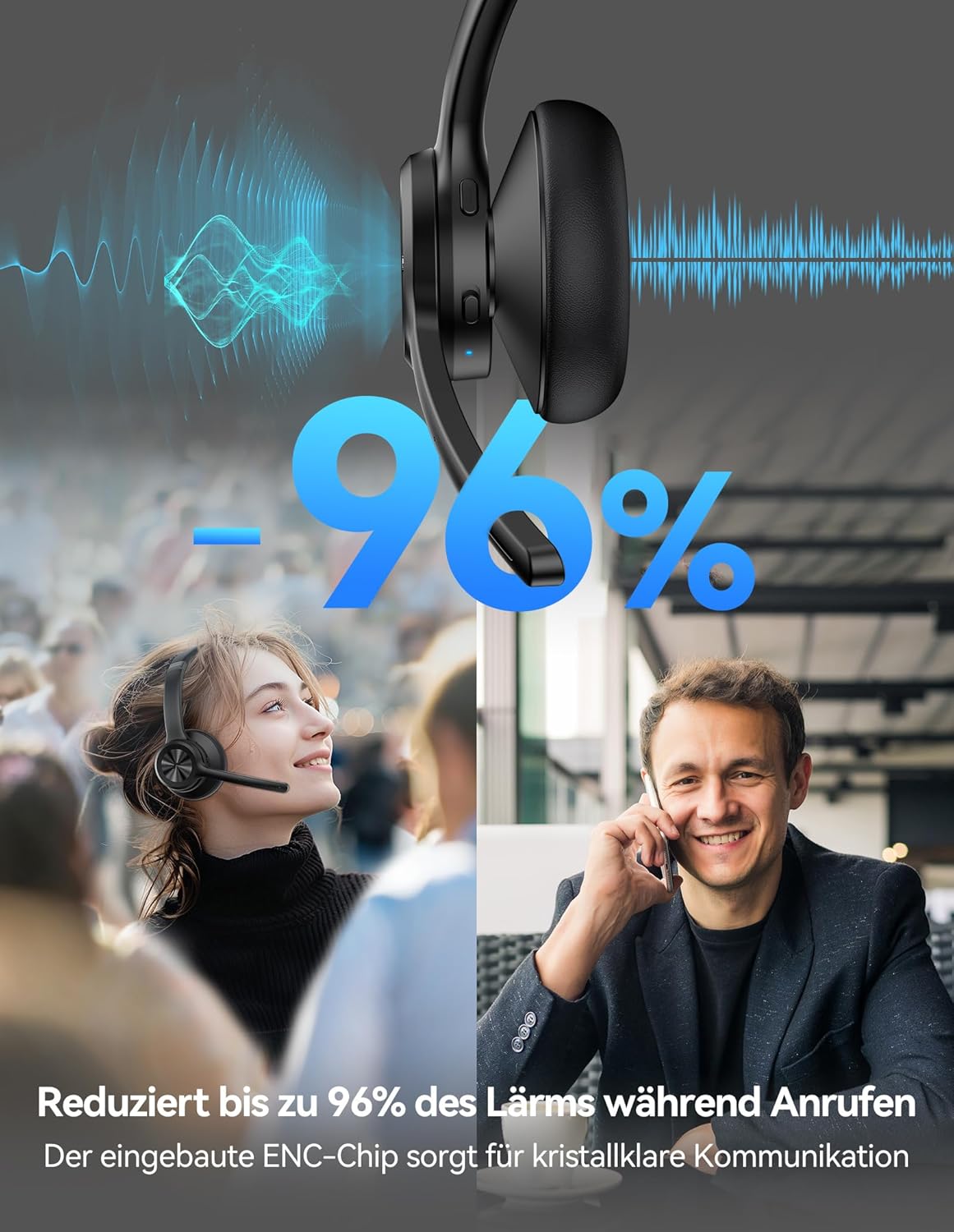 Bluetooth Headset mit Mikrofon & USB Dongle, TK-HS022, Schwarz Kabellose binaurale mit Dongle