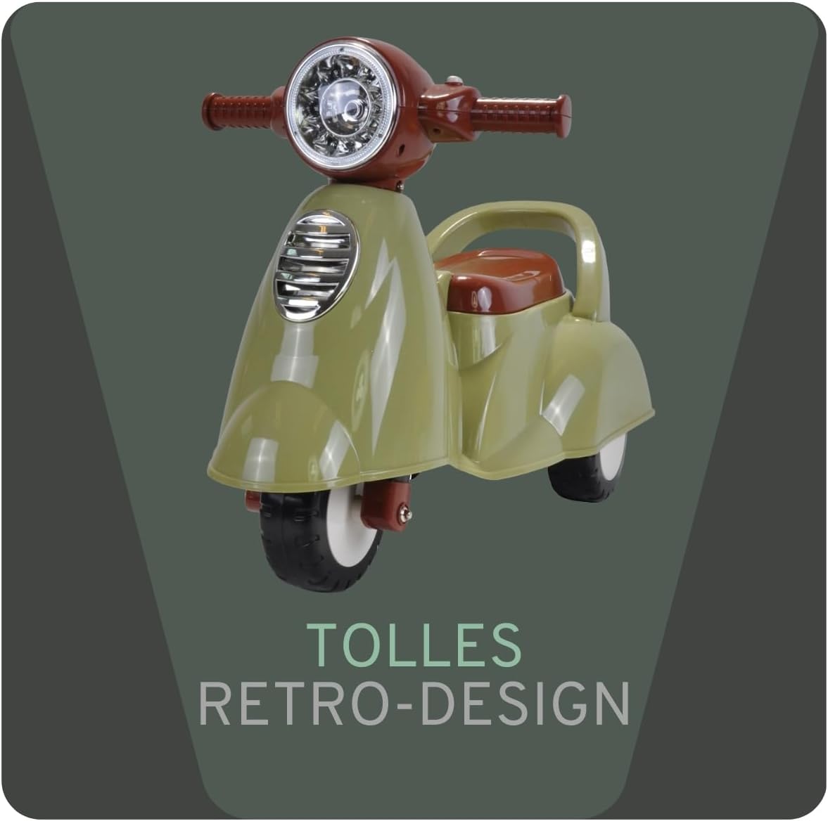 Rutschfahrzeug Retro Scooter ab 1 Jahr mit Hupe, Retro Grün