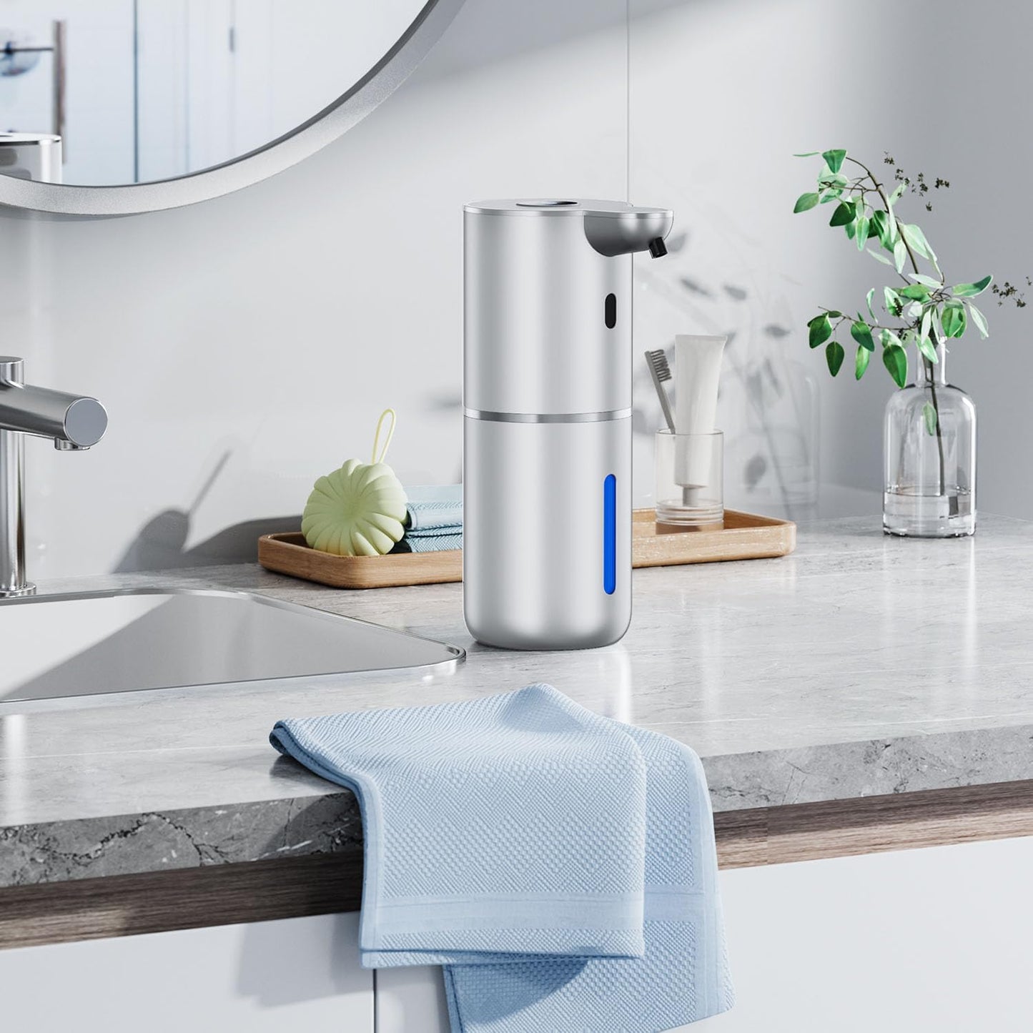 Automatischer Schaumseifenspender mit Sensor und sechs­stu­fi­ger Dosie­rung, Silber Schaumtyp