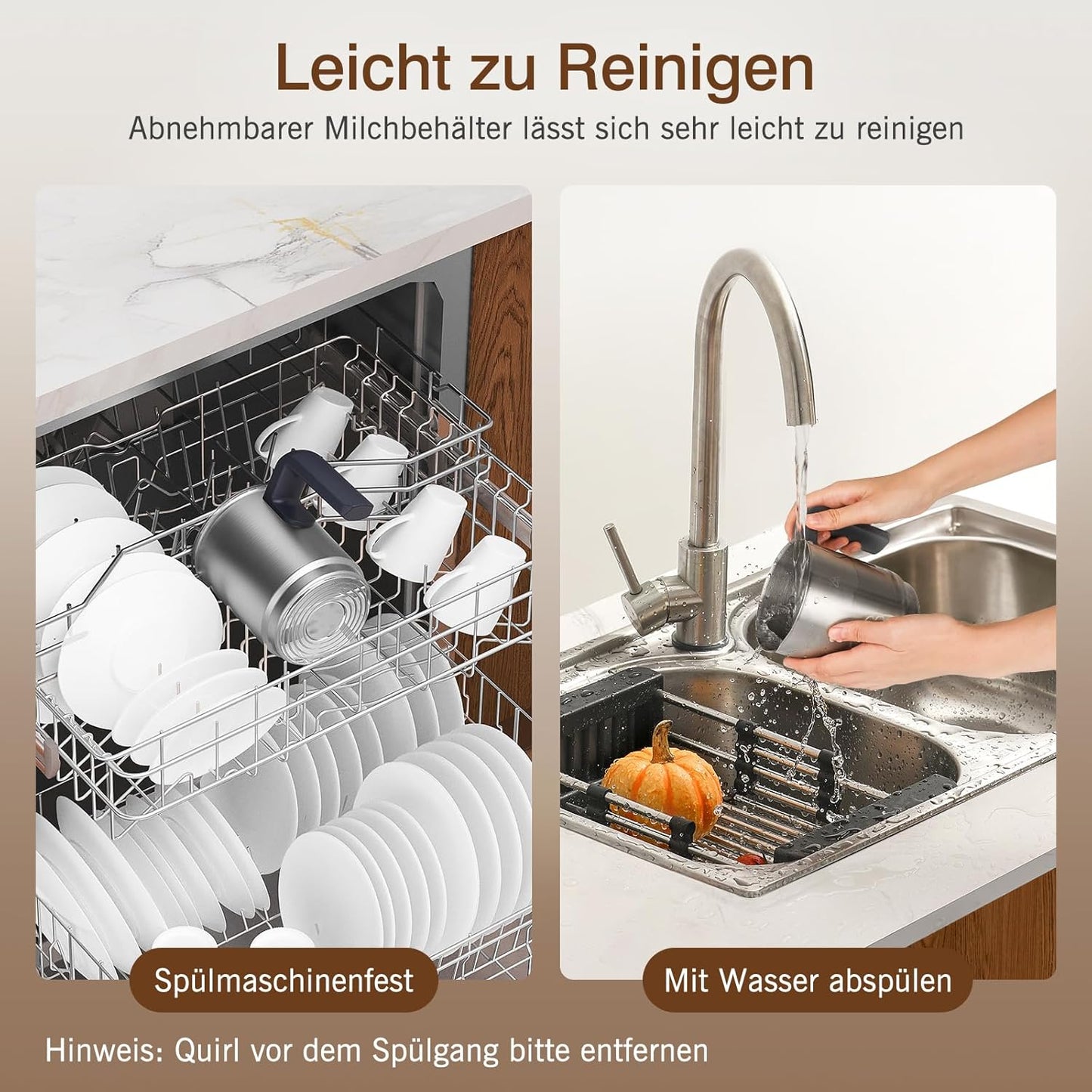 Elektrischer Milchaufschäumer, Spülmaschinengeeignet & Ersatzquirl