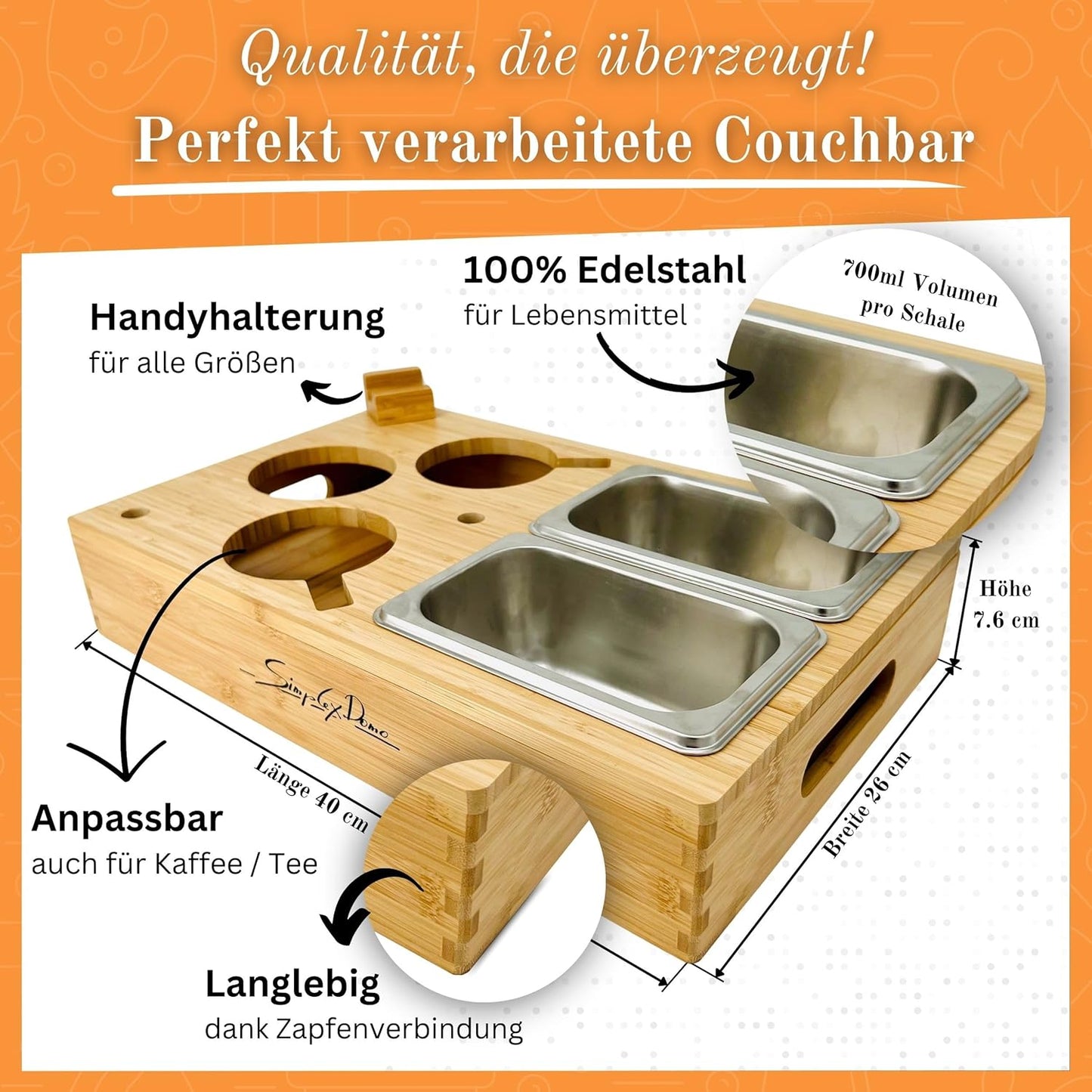 Couchbar Snackbox mit Getränkehalter