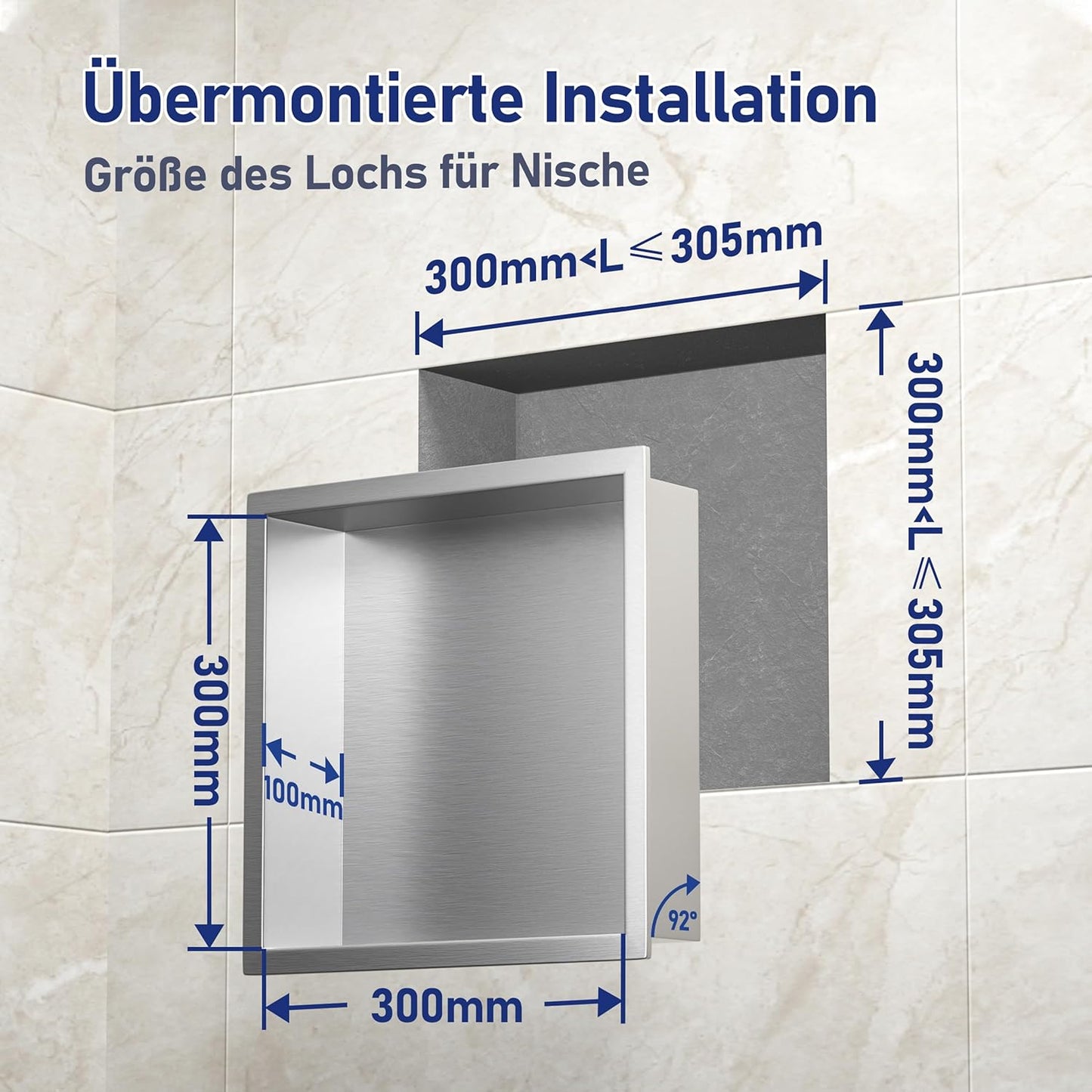 Einbau Duschnische, Silber 30 x 30 x 10 cm