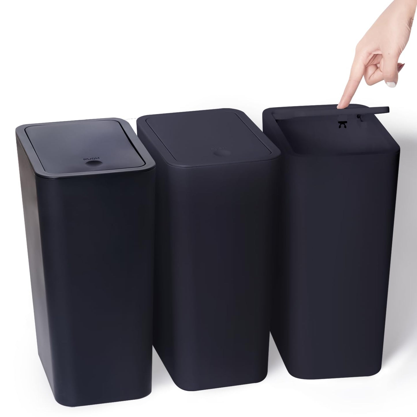 Mülleimer mit Druckdeckel, Schwarz