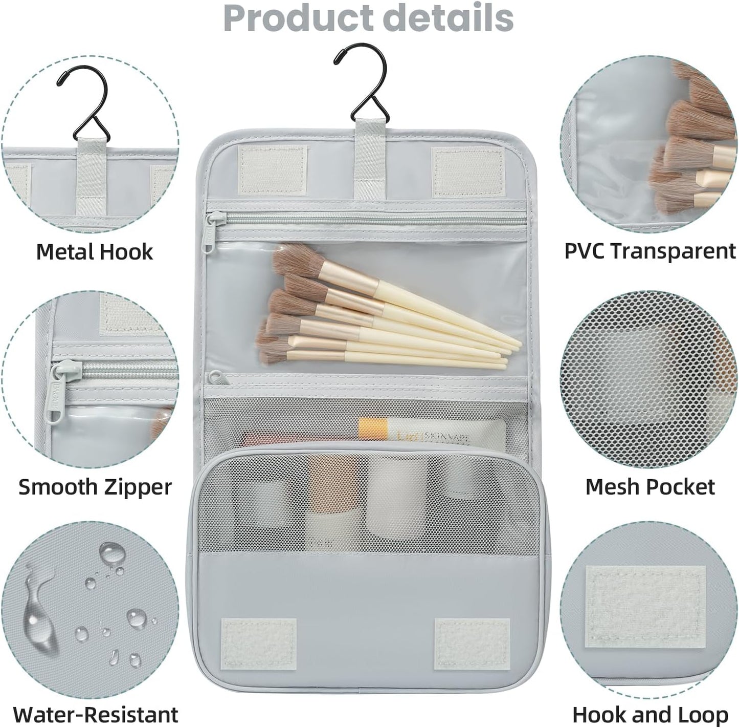 10-teiliges Packwürfel-Set für Reiseorganisation, 10er-set–hellgrau 10er-Set, Vollgitter