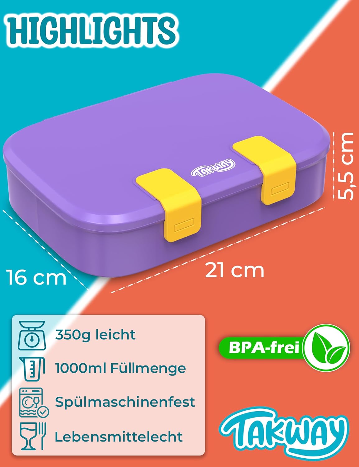 Brotdose mit Fächern für Kinder, Flieder