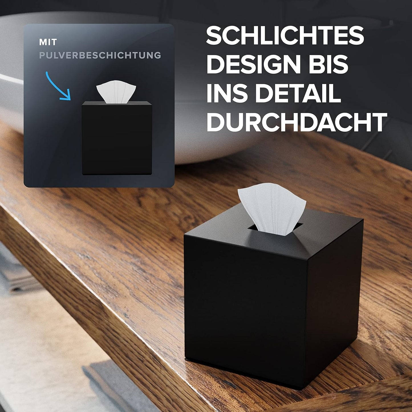 Quadratische Kosmetiktücher-Box, Schwarz