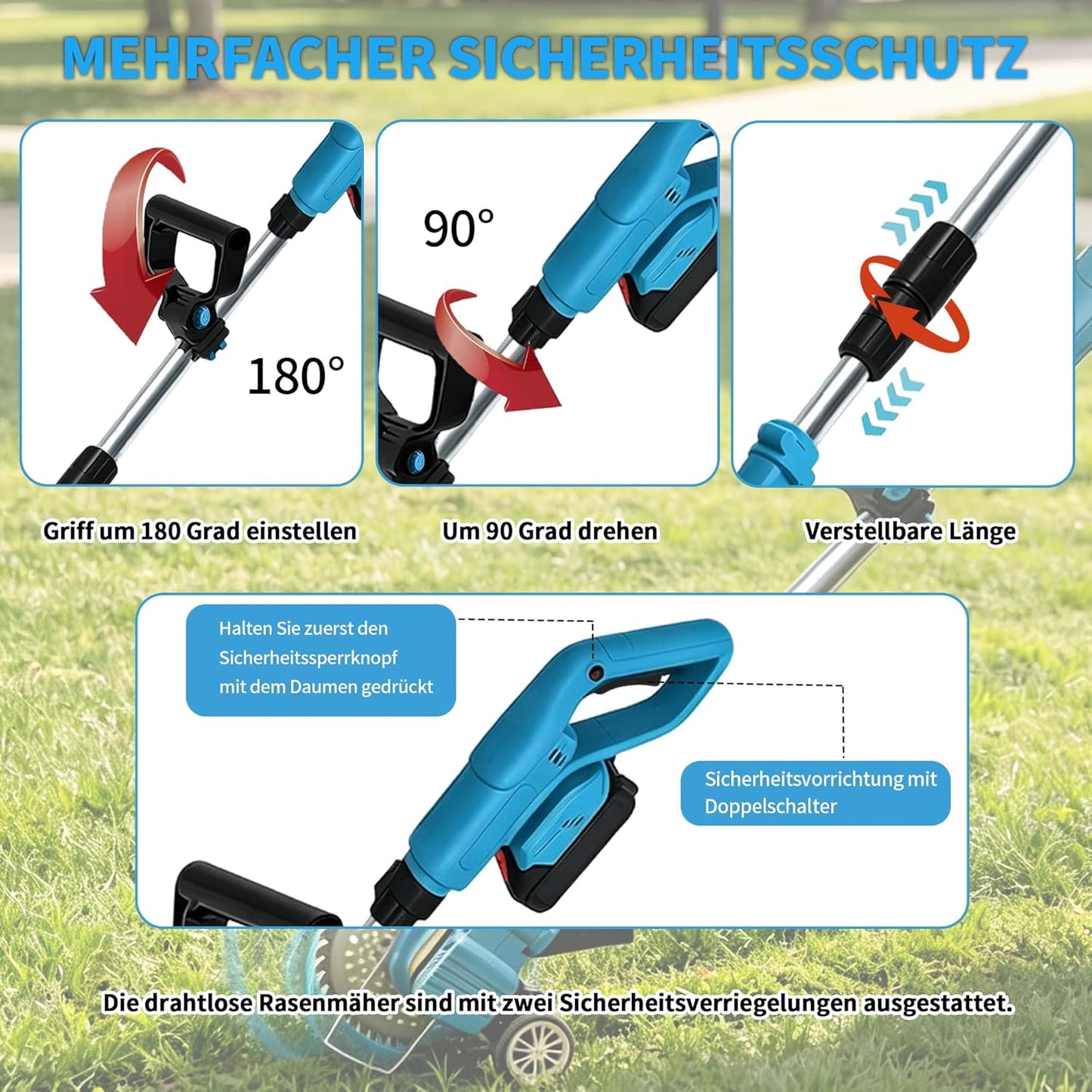 Akku-Rasentrimmer mit 4 Messertypen und 2 Akkus