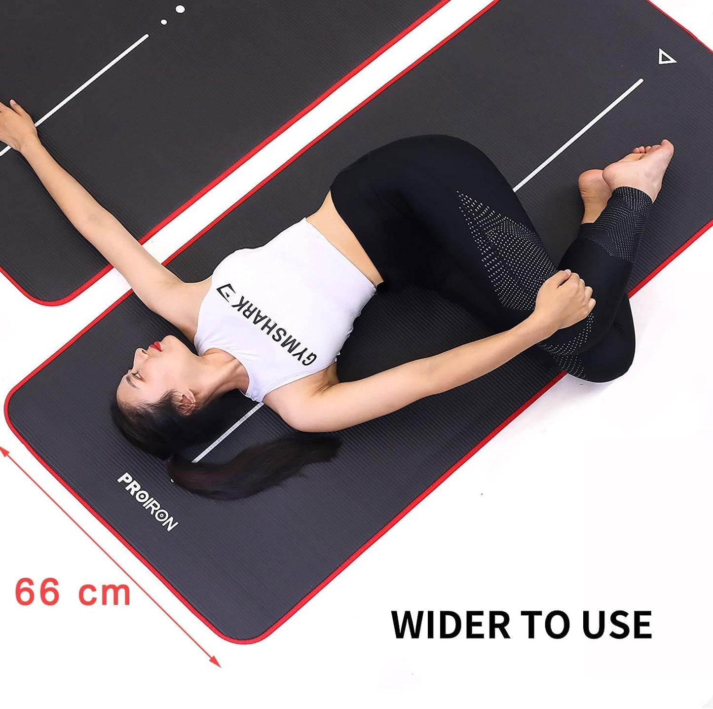 Rutschfeste Gymnastikmatte mit Tragegurt, 1-Schwarz/rot-183x66x1cm