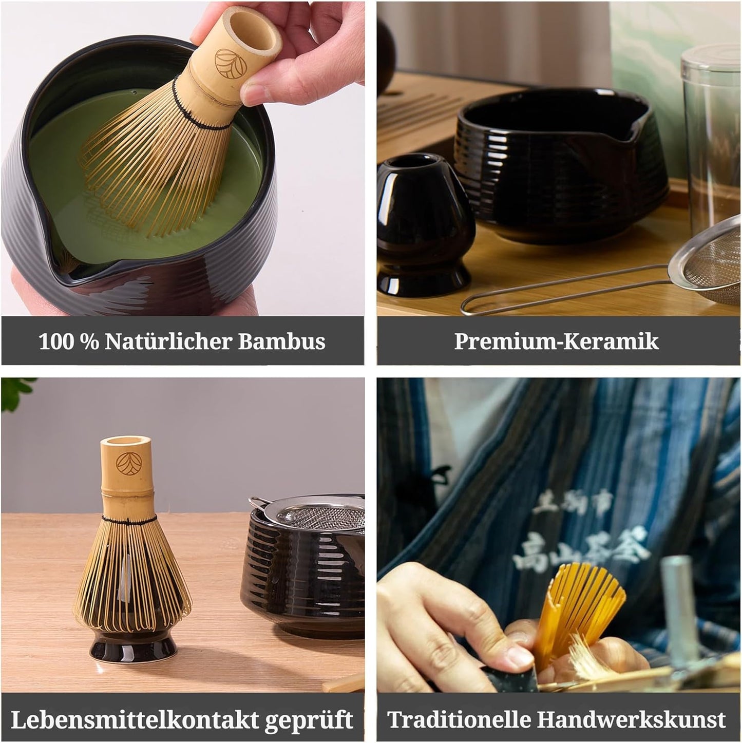 8-teiliges Matcha-Tee-Set, 8 teilig Schwarz