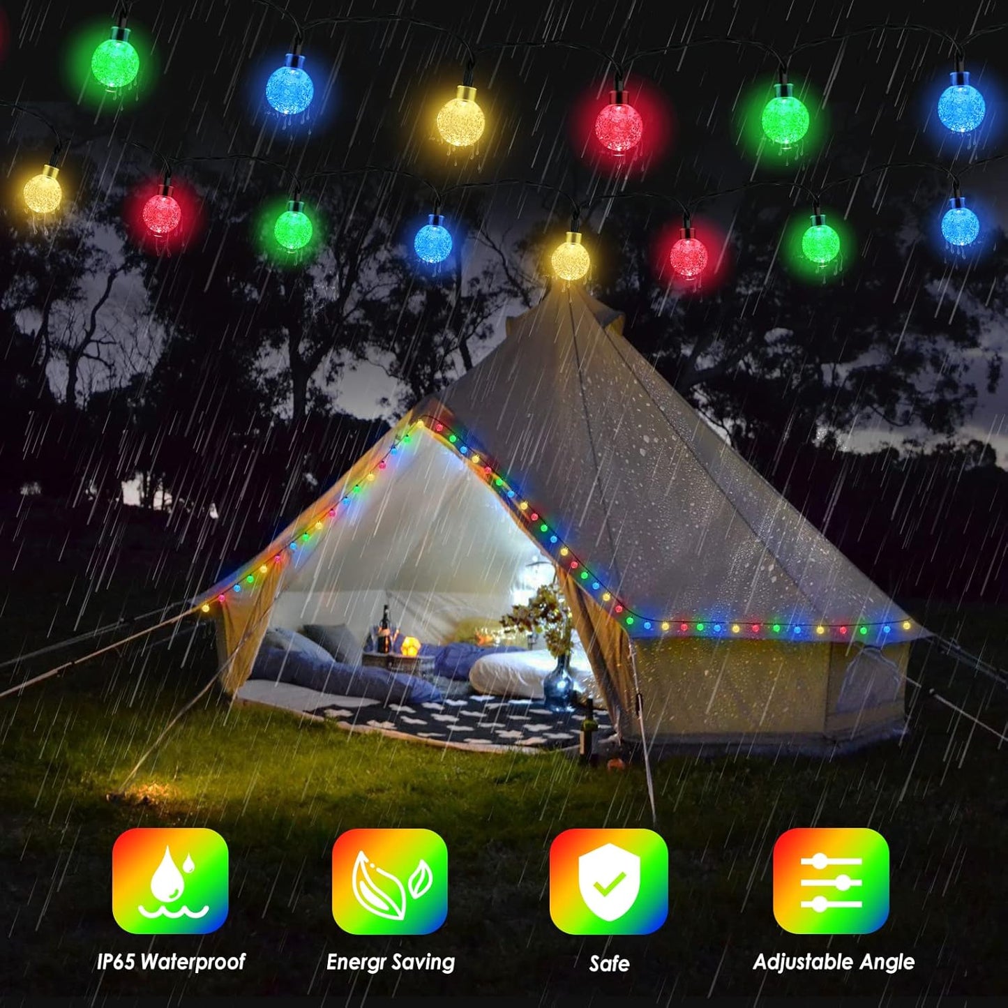 Solarbetriebene LED-Lichterkette, Bunt 100LED 15+3M