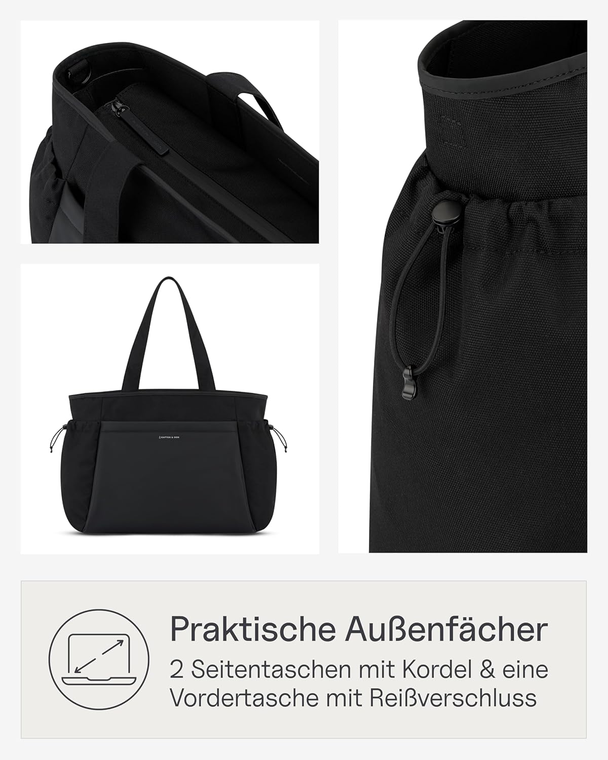 Shopper Wickeltasche mit Kinderwagenbefestigung, All Black 25 L