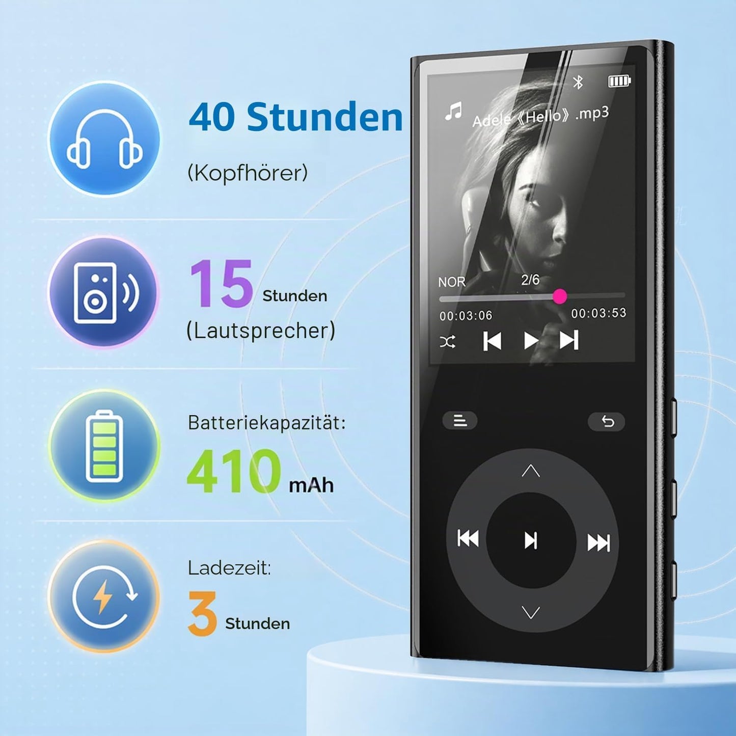 MP3-Player mit Bluetooth 5.3 und Lautsprecher, 90 GB
