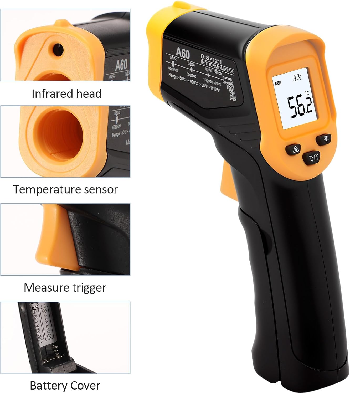 Infrarot-Thermometer mit LCD-Display, Gelb