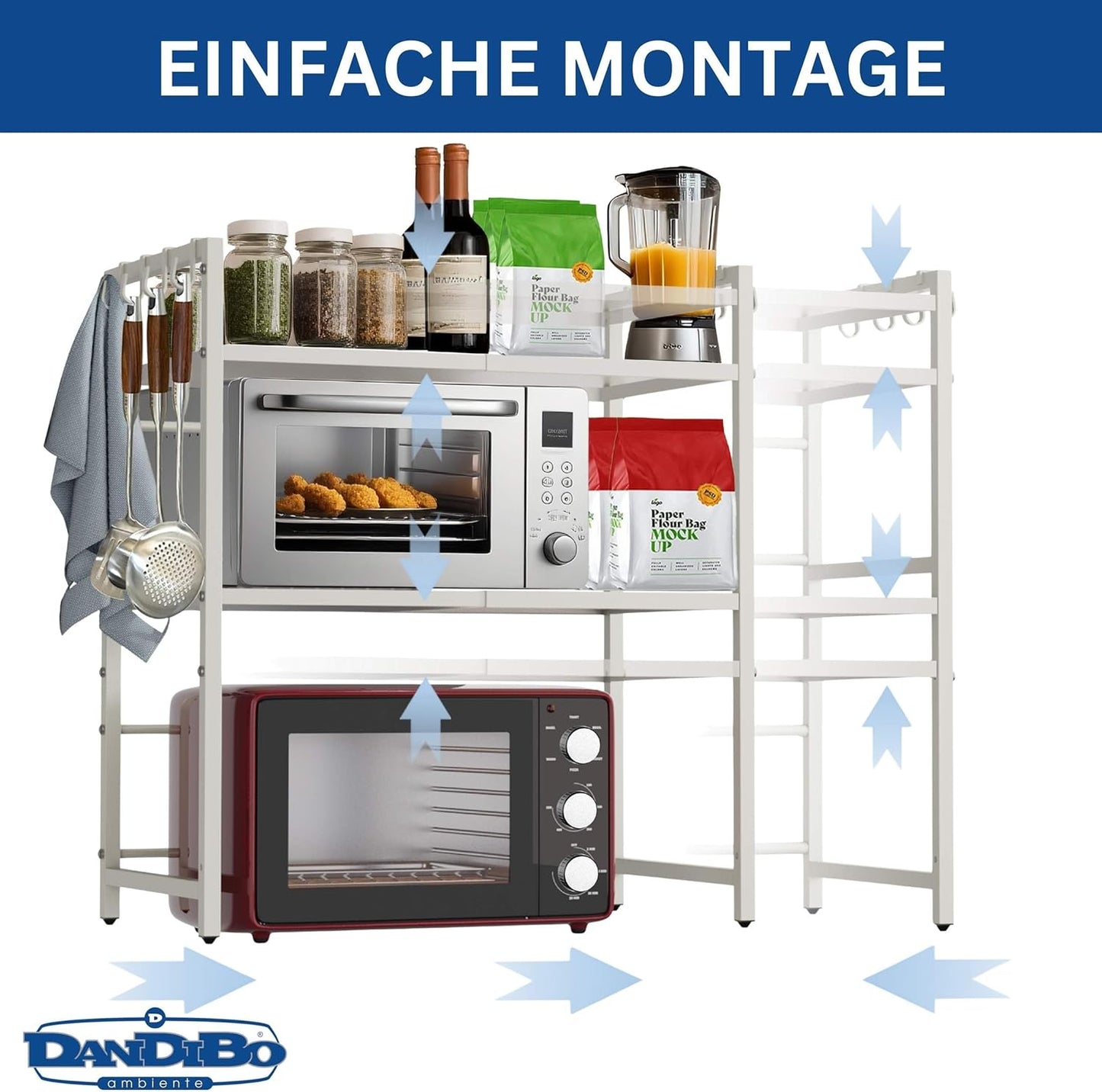 Verstellbares Mikrowellenregal 3-stufig, Weiss 3 Stufig / Höhe 78 cm