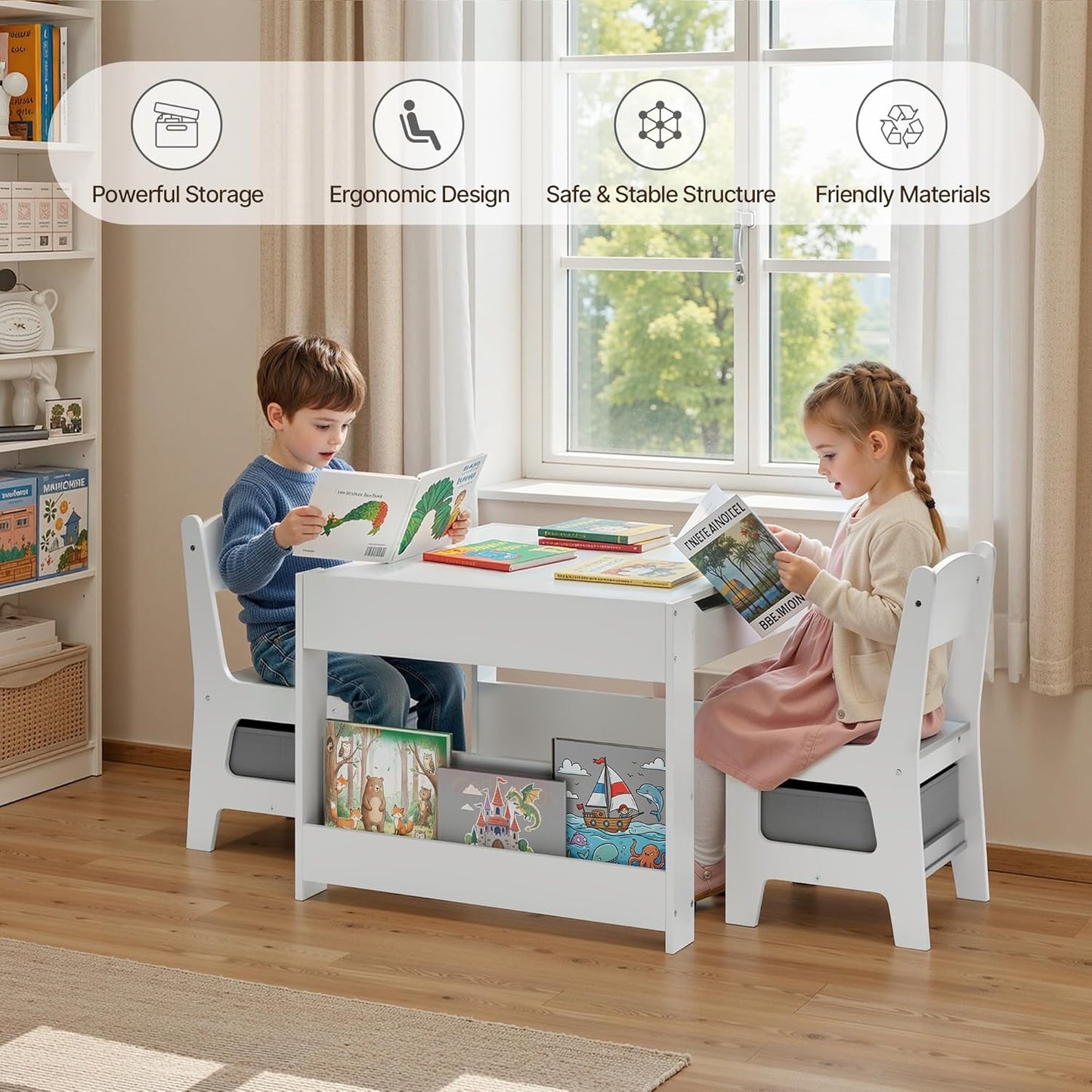 Kindertisch mit Stühlen, Grau
