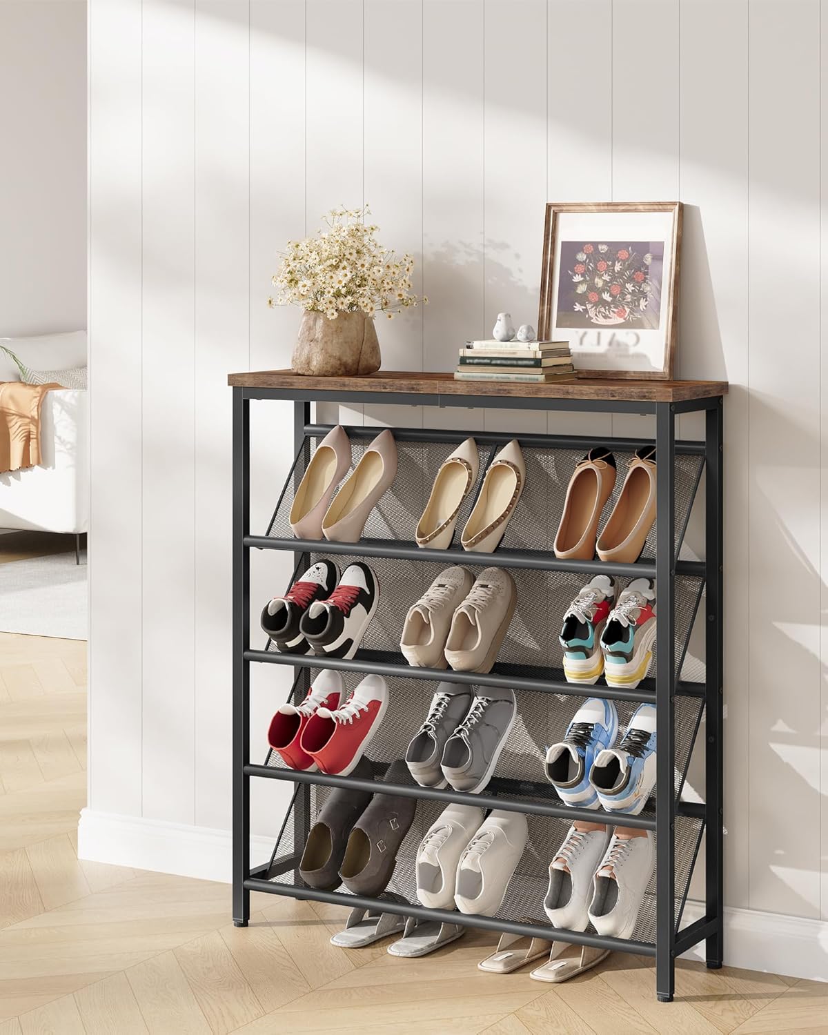 5-stufiges Schuhregal, Greige, Schwarz 75 x 20 x 105 cm