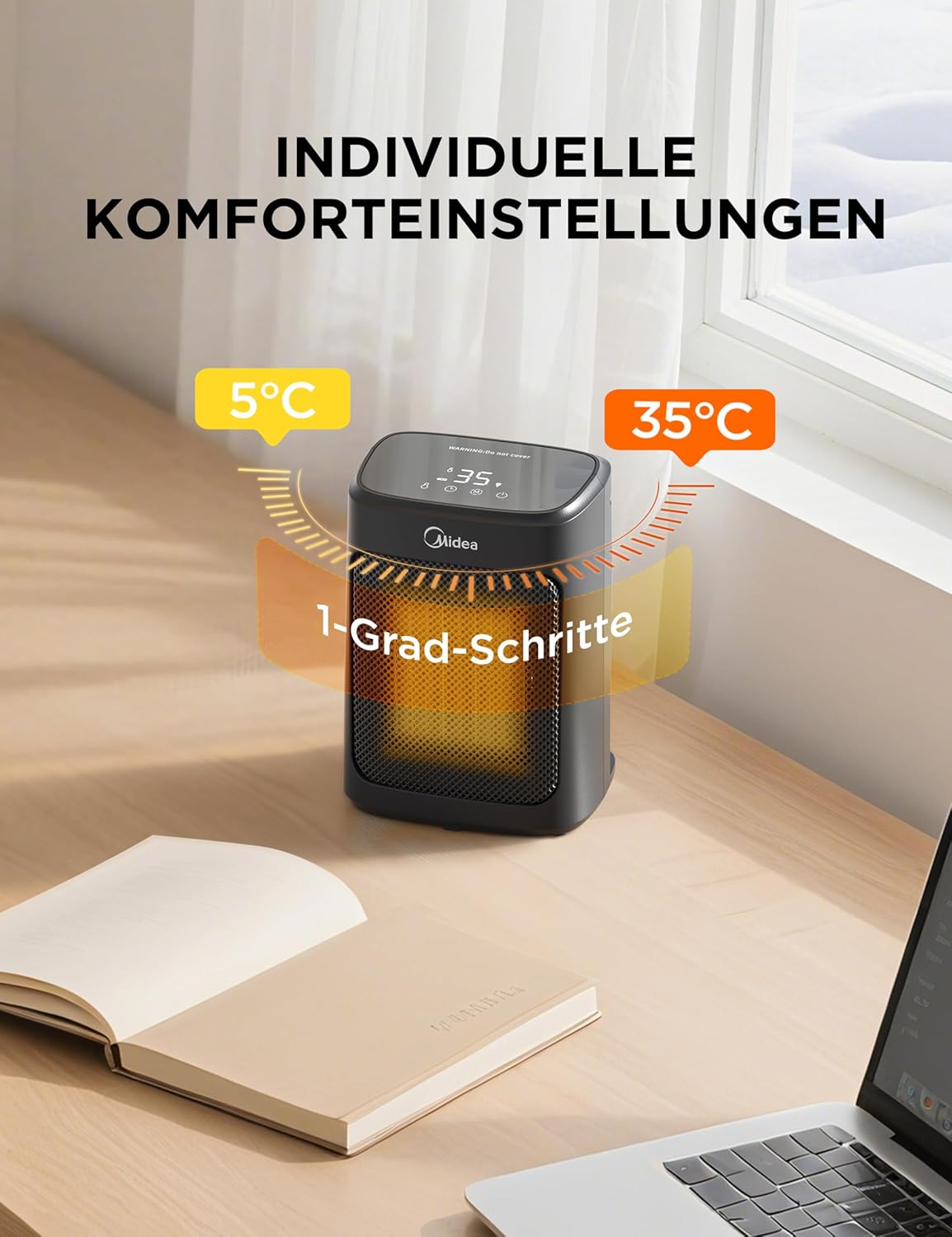 Heizlüfter mit Thermostat & Timer, Schwarz 22CM