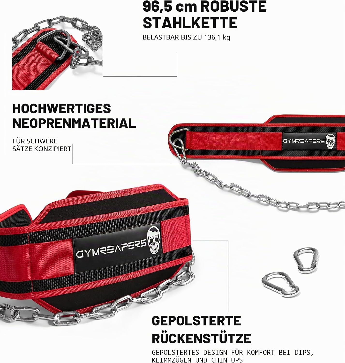 Dip-Gürtel mit Stahlkette, rot