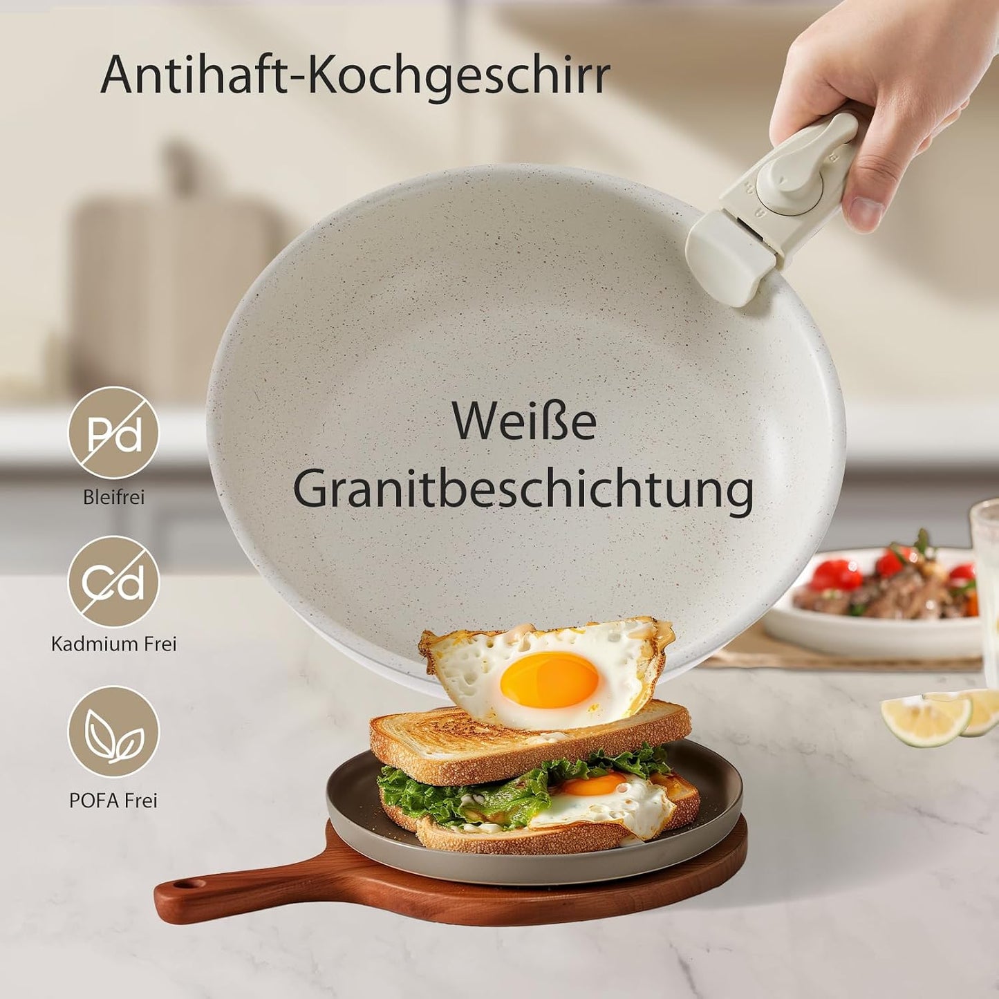 12-teiliges Töpfe und Pfannen Set mit abnehmbaren Griffen, Beige 12-Piece Set