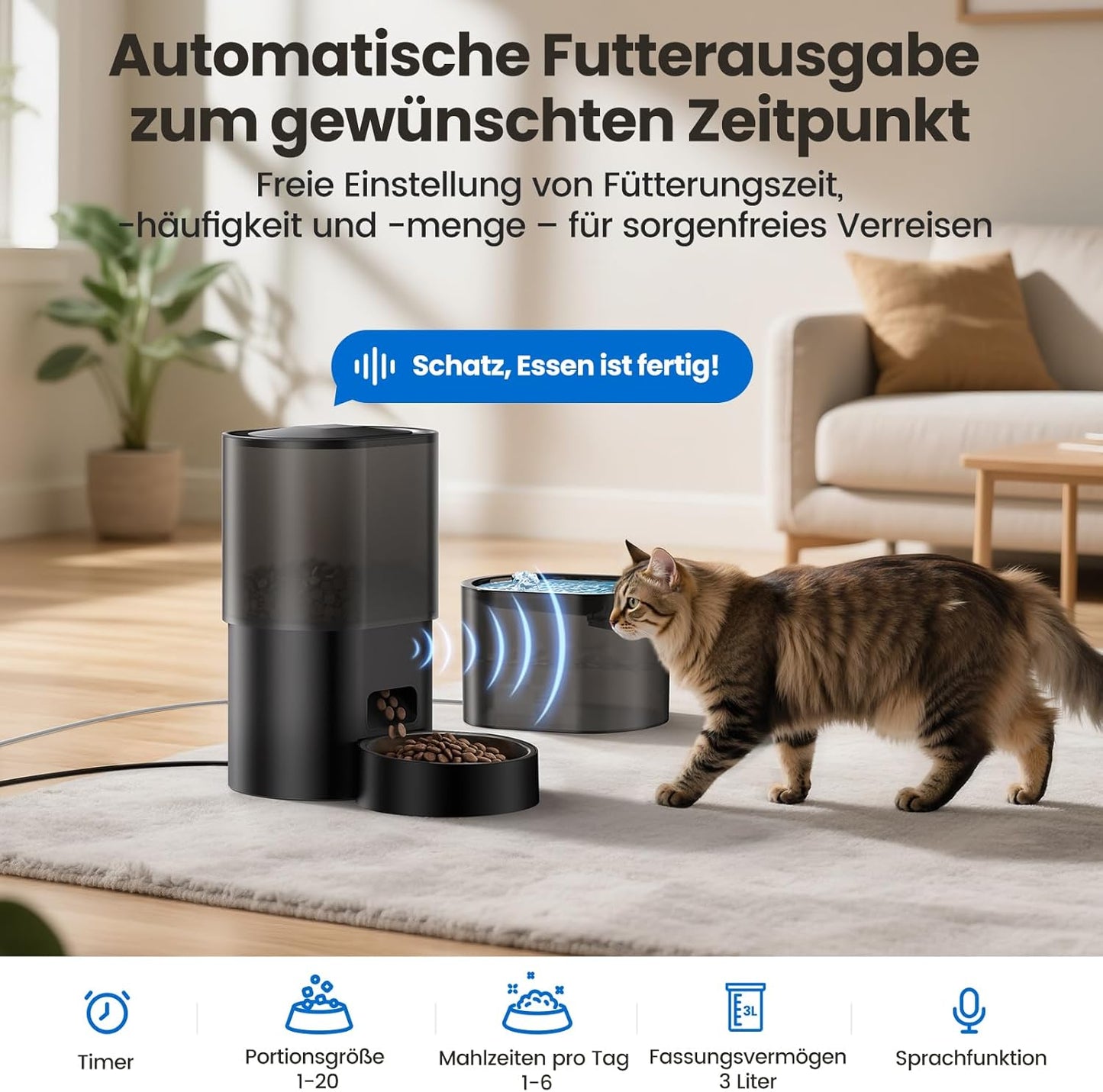 Automatischer Katzenfutterspender mit Katzenbrunnen