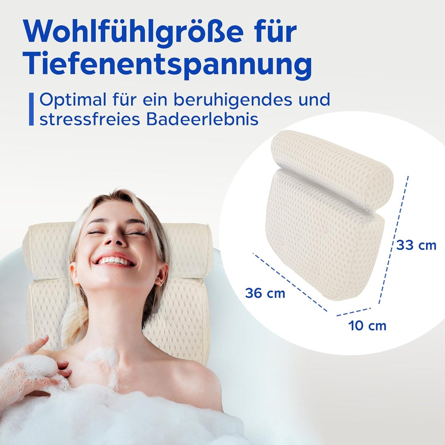 Ergonomisches Badewannenkissen mit Saugnäpfen, Weiss extra dick