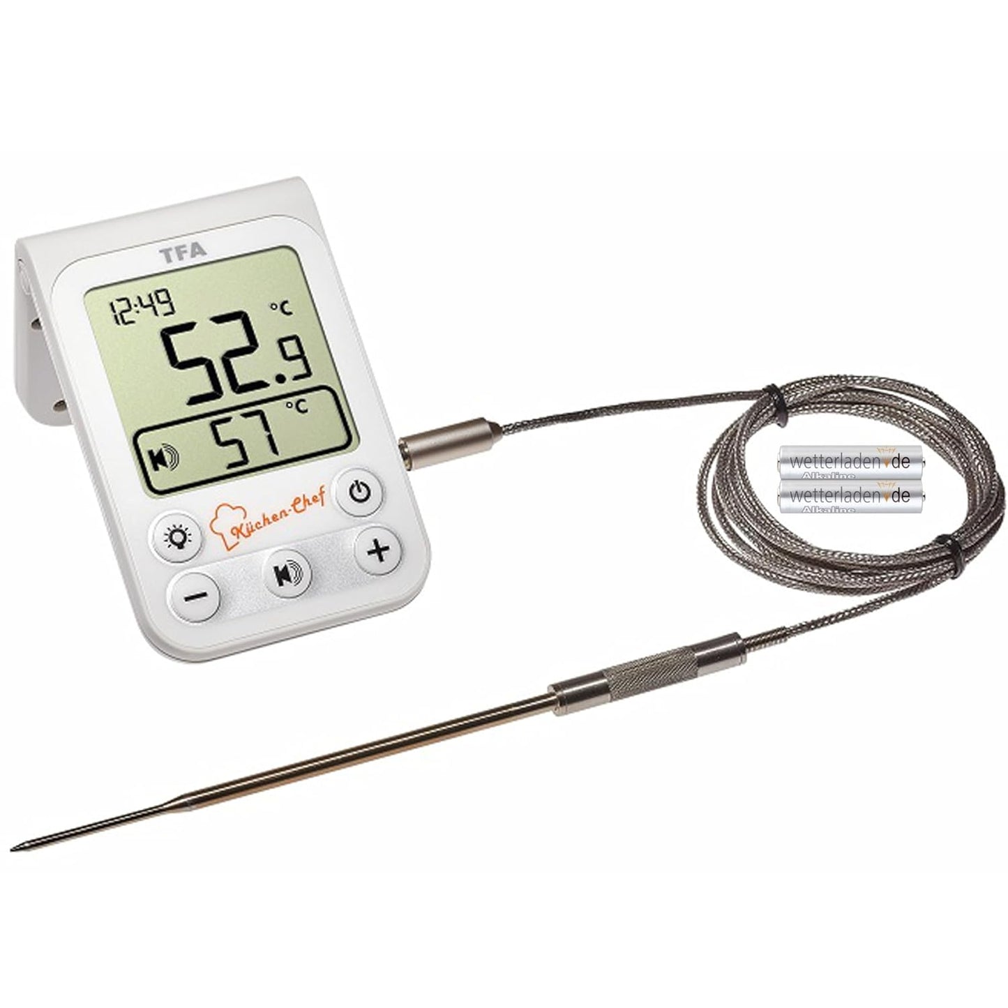 Digitales Grill-Bratenthermometer mit Display, Weiß mit Batterien
