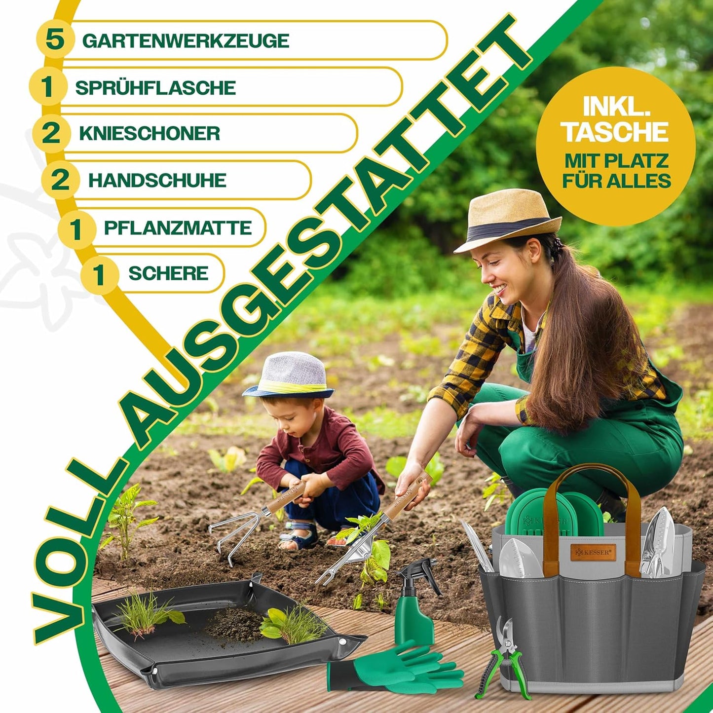 10-teiliges Gartenwerkzeug-Set mit ergonomischen Griffen, Grau / Anthrazit