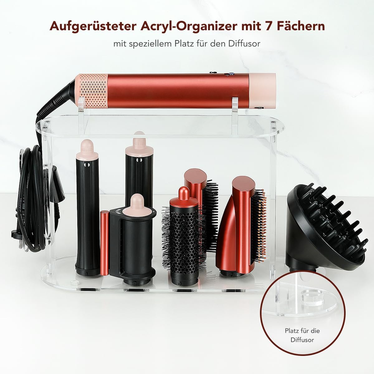 Haartrocknerhalter für Dyson Airwrap, 7 Fächer, Transparenter