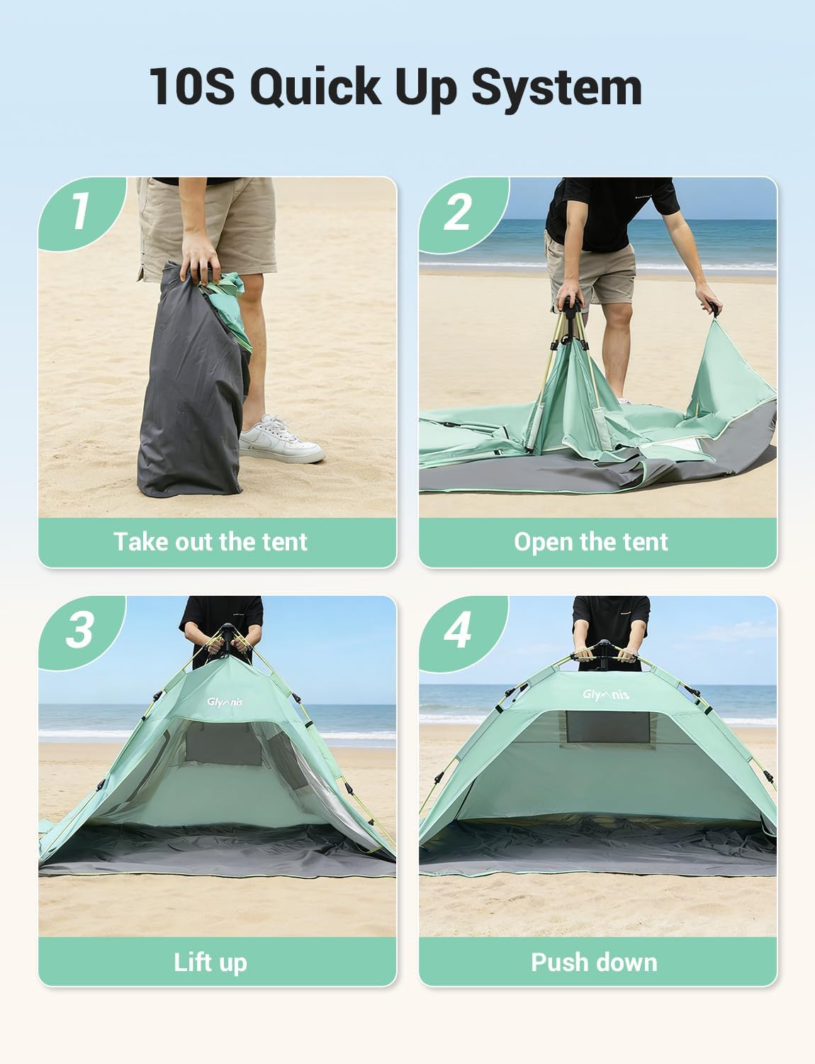Strandmuschel Quick Up mit UV-Schutz und Windschutz, Grün