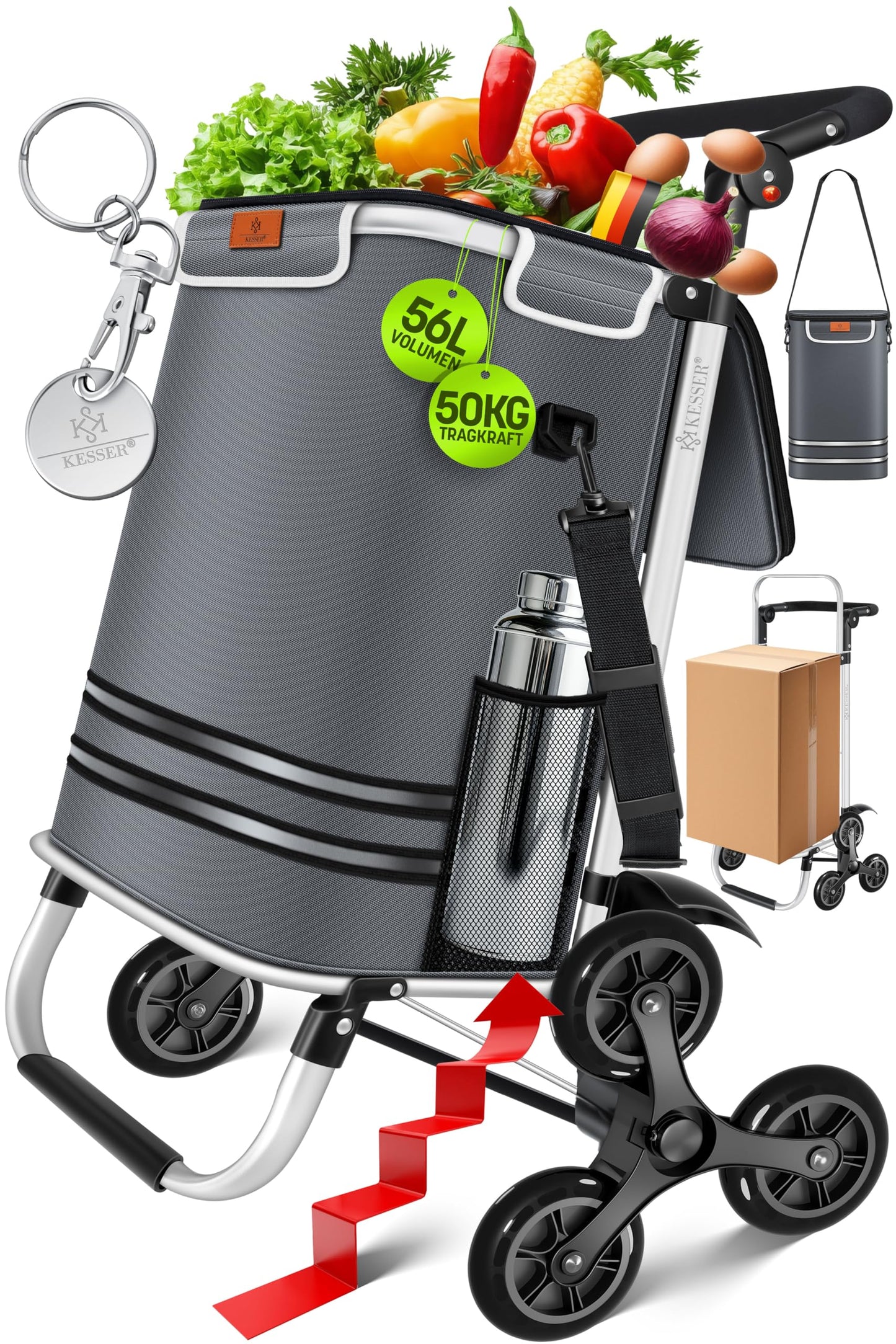 Einkaufstrolley Treppensteiger klappbar 3in1 (56L), Anthrazit