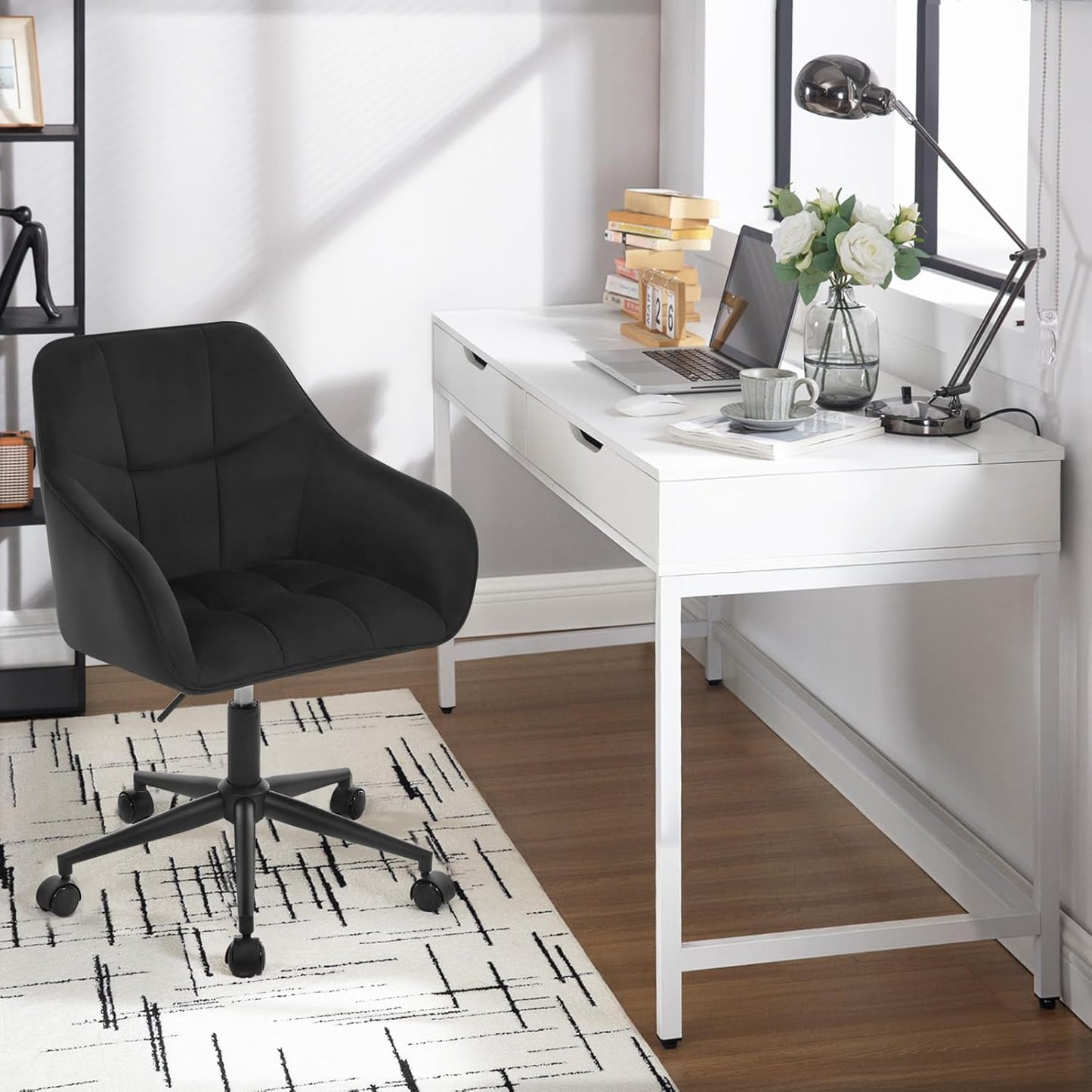 Ergonomischer Schreibtischstuhl bis 150 kg belastbar, Schwarz Samt