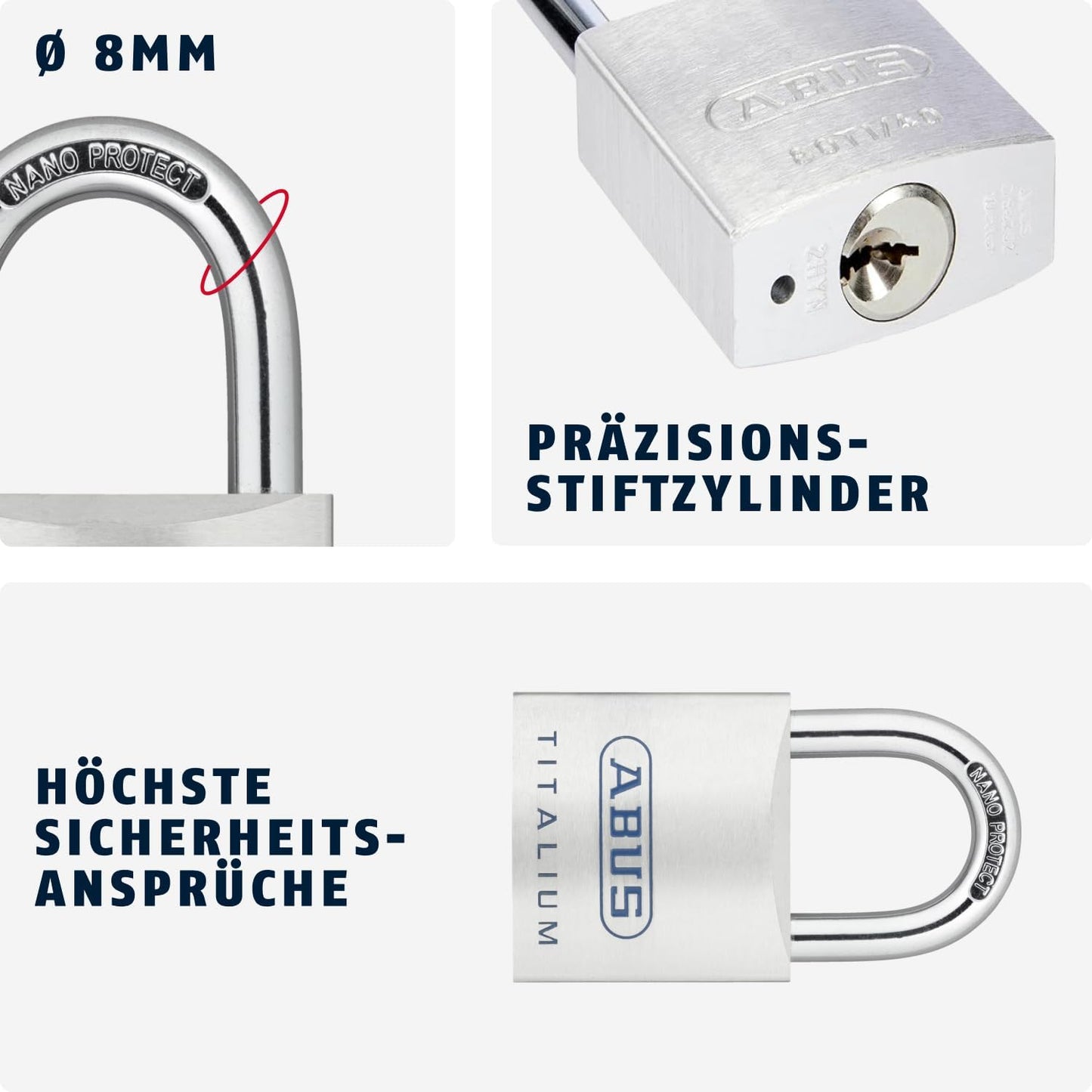 Vorhängeschloss 80TI/45 Silber Aluminium, 45mm verschiedenschliessend Single
