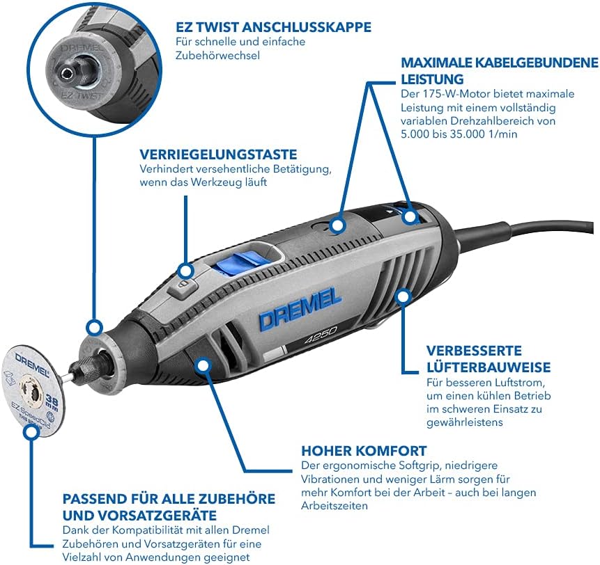 Rotationswerkzeug 4250, Dremel 4250 3 Vorsatzgerät 45 Zubehöre