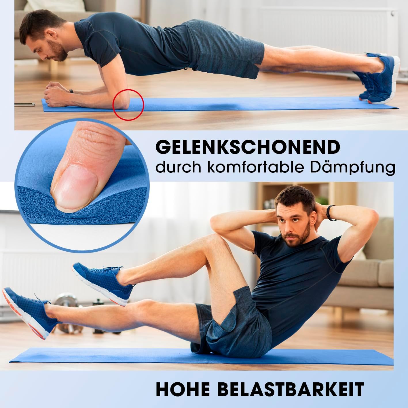 Rutschfeste Fitness- und Gymnastikmatte (Indoor/Outdoor), 183 x 61 x 1,5 cm blau