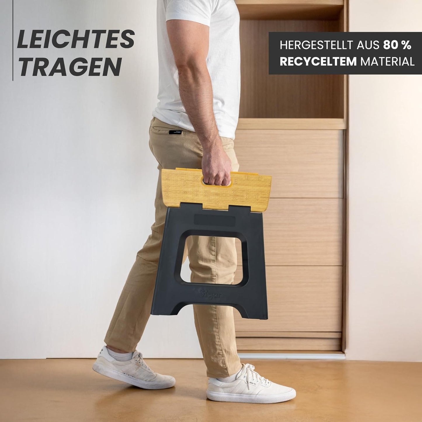 Kompakter Klapptritt-Hocker, Schwarz, Bamboo Print On Top 32 cm, 1-Step