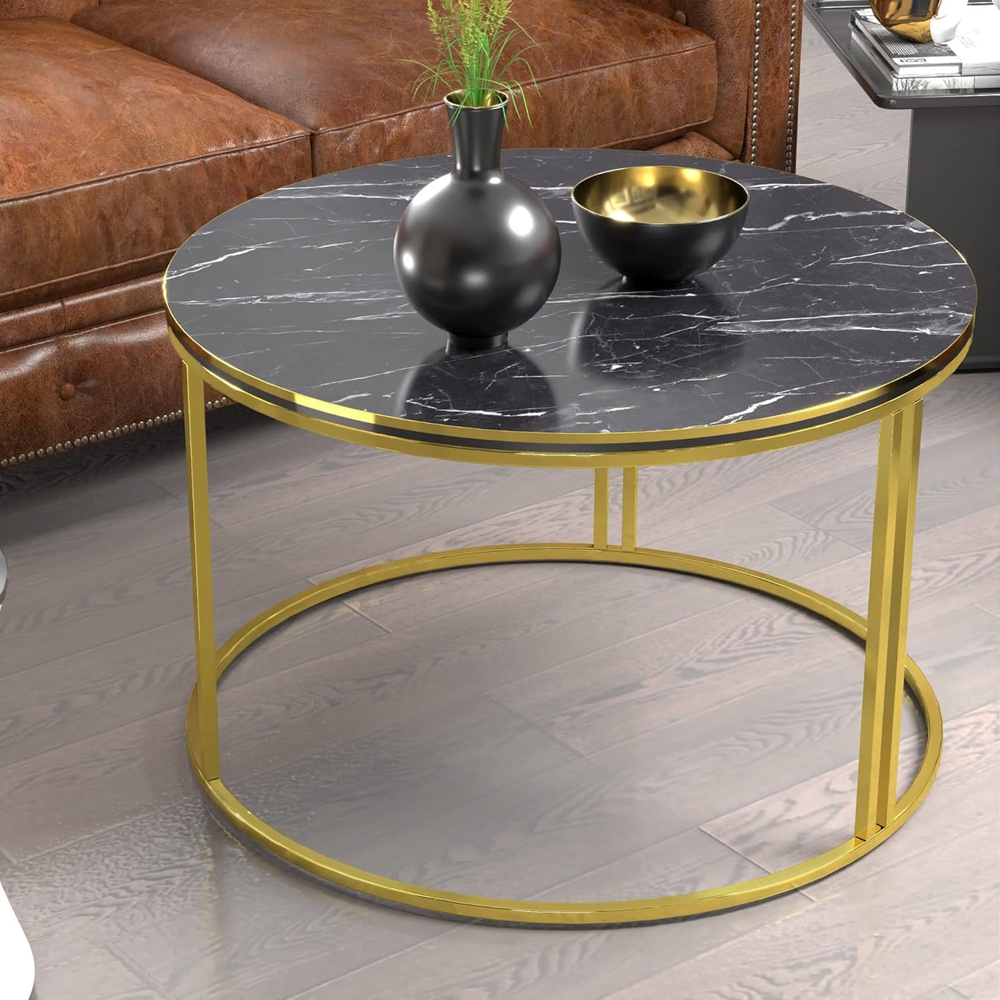 Couchtisch Aulum, Marmor, Schwarz / Gold